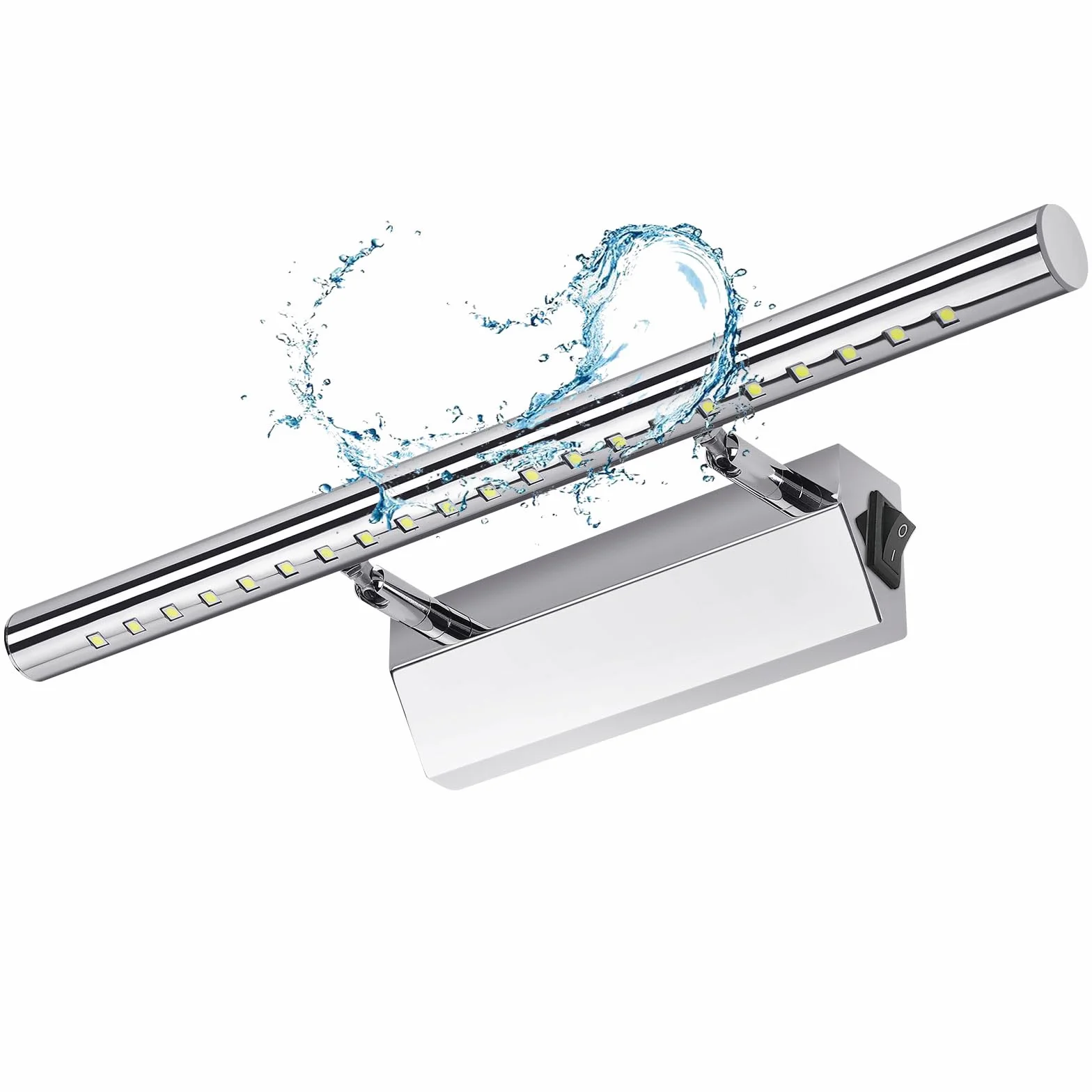 Glighone LED lampa nad lustro, 5 W, 40 cm, regulacja 180°, stal nierdzewna, zimna biel, z przełącznikiem