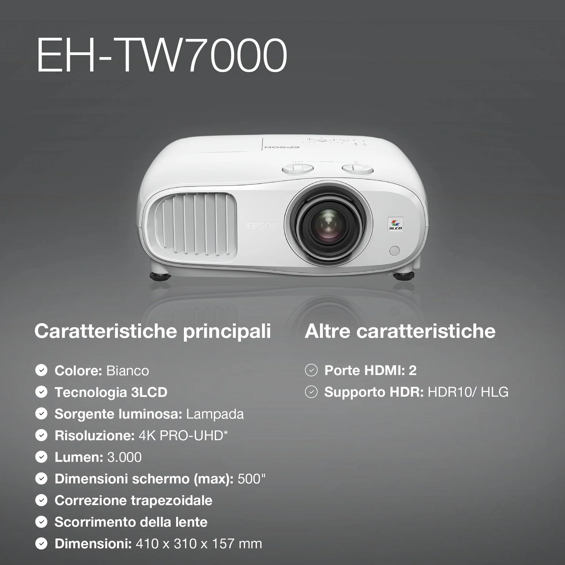 Epson Eh Tw7000 V11H961040 Projektor, Biały, ‎31 x 41 x 15,7 cm