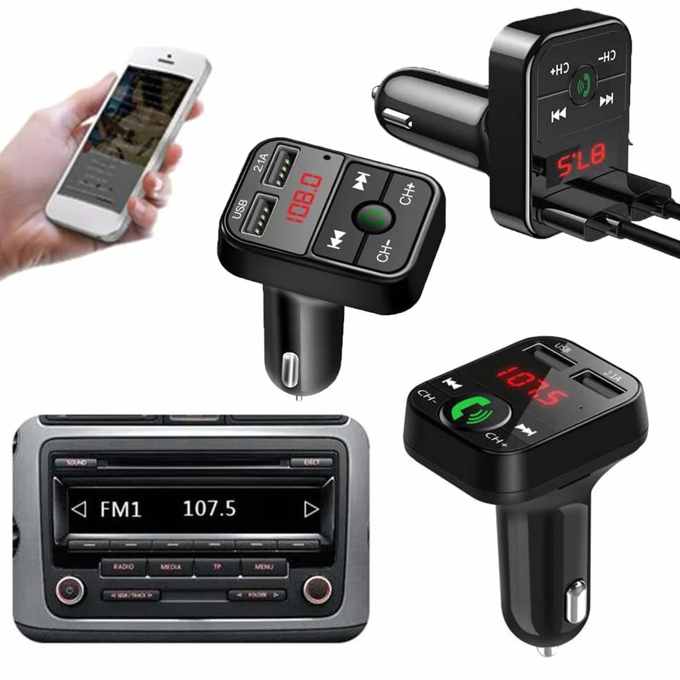 Retoo Bluetooth FM Transmiter z Dual USB, Czytnik SD TF, Wyświetlacz Cyfrowy, Zestaw Głośnomówiący, Samochodowy Adapter Audio