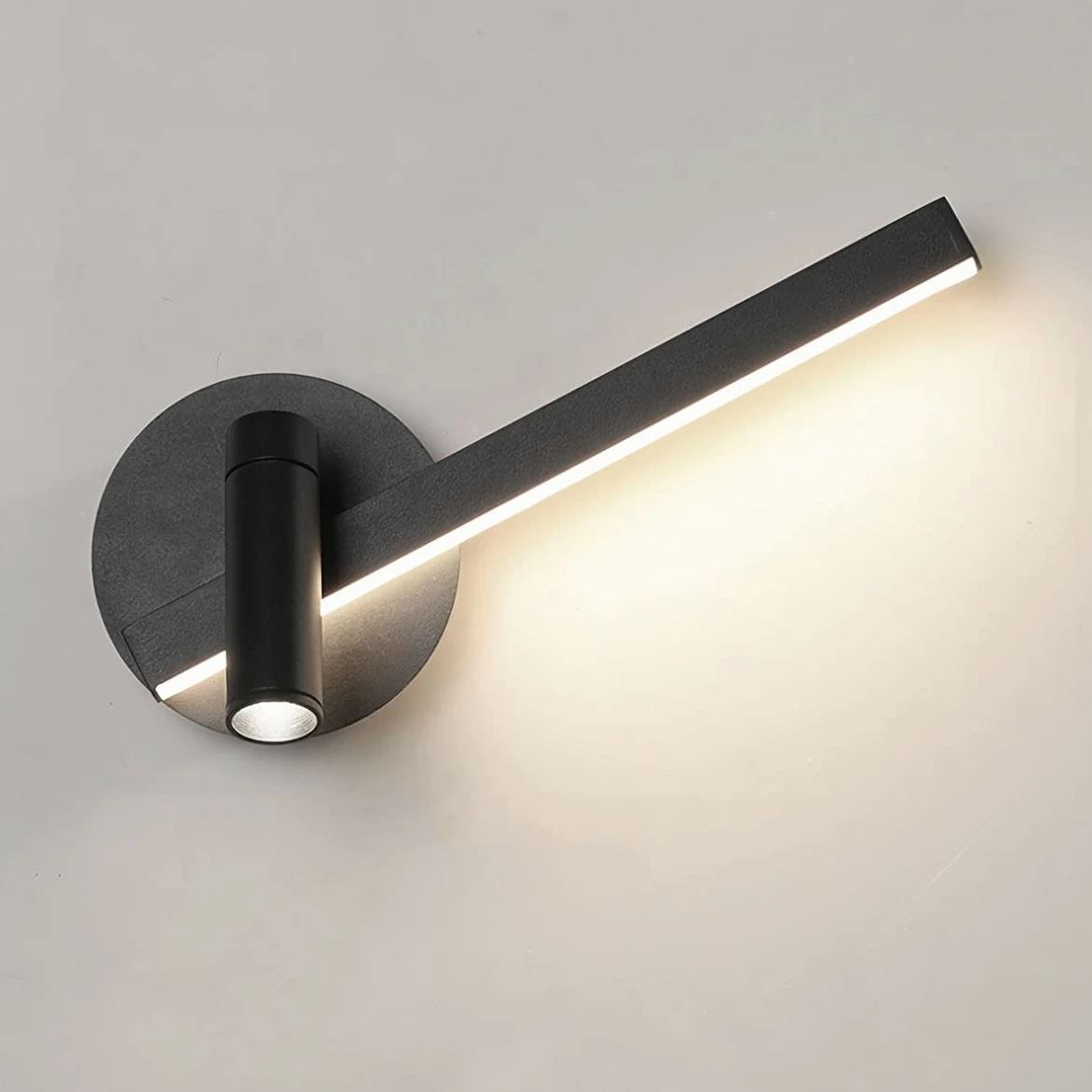 Kinkiet Kryty Czarny Regulowany kinkiet LED 6W z obrotową lampą ścienną do czytania Łóżko 3W LED Spot Lampka nocna Kinkiet do salonu Sypialnia Biuro, ciepła biel 4500K,Right