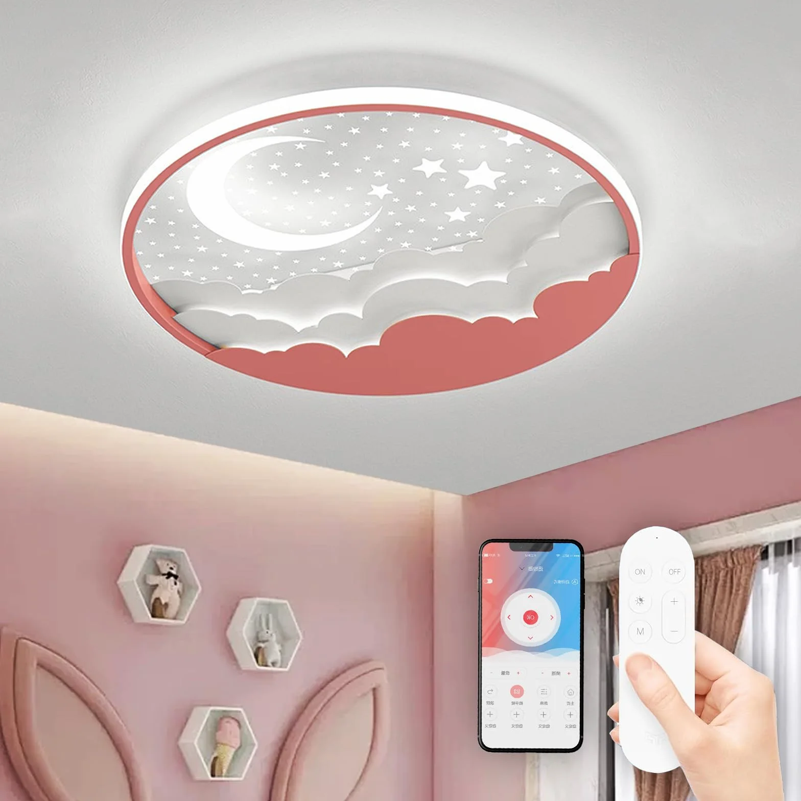 Lampa sufitowa LED dla pokoju dziecięcego, kreatywna lampa sufitowa z rysunkami z pilotem zdalnego sterowania