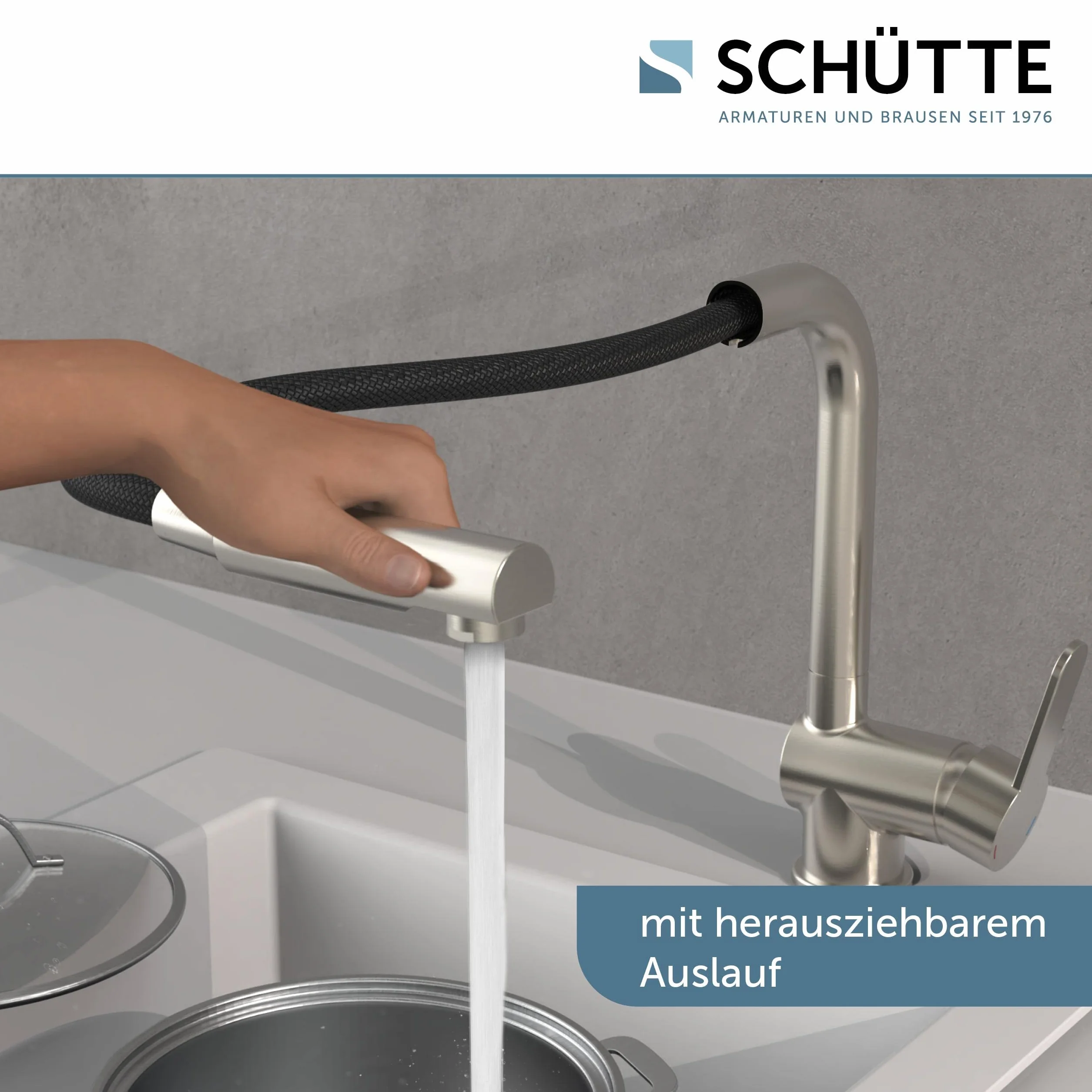 SCHÜTTE London armatura kuchenna z wyciąganą głowicą prysznicową, kran obracany o 360 stopni do kuchni, bateria mieszająca z mieszaczem jednouchwytowym, armatura zlewozmywakowa o wyglądzie stali