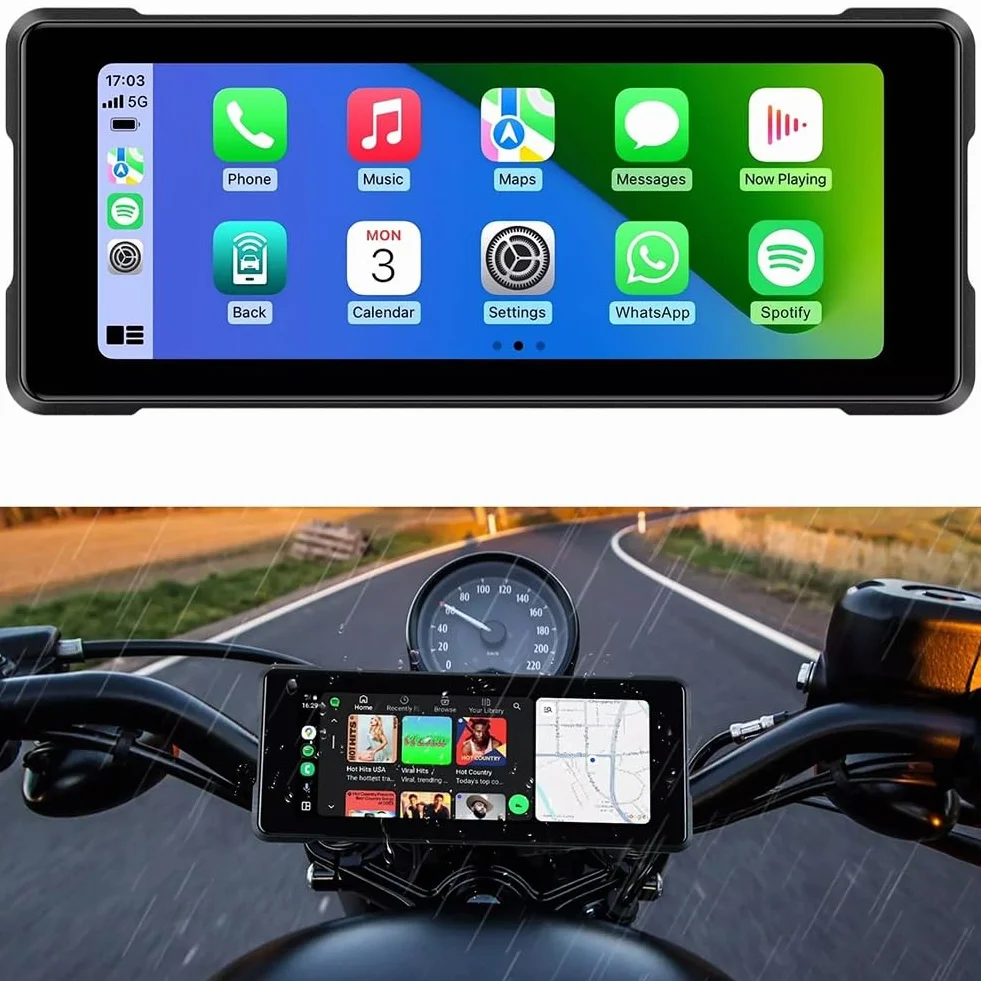 Motocykl 6,86-calowy przenośny ekran Bluetooth nawigacja GPS IP68 wodoodporny bezprzewodowy odtwarzacz Carplay Android Auto MP5