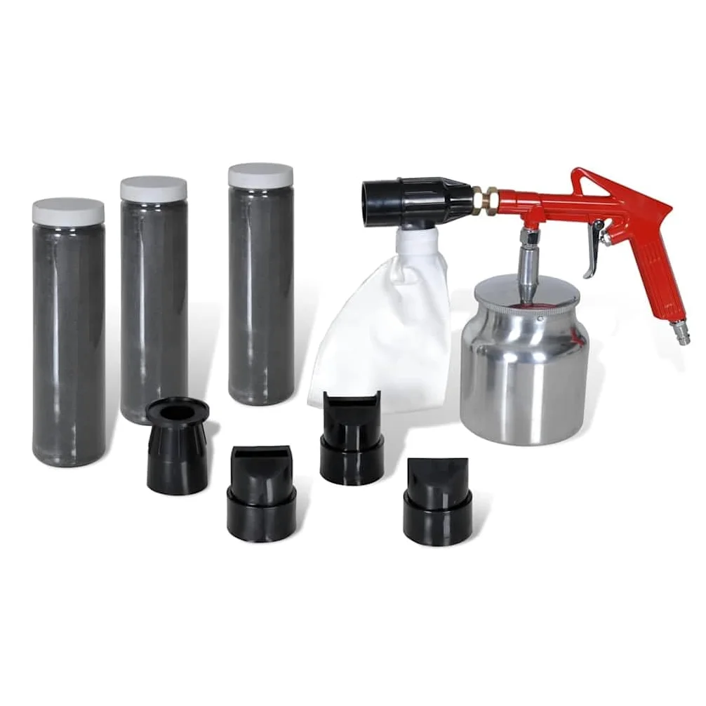 Pistolet do piaskowania na sprężone powietrze, zestaw z pojemnikiem na piasek 850 ml i 4 dyszami, proszek z tlenku glinu do usuwania rdzy, usuwania lakieru, czyszczenia metalu, felg