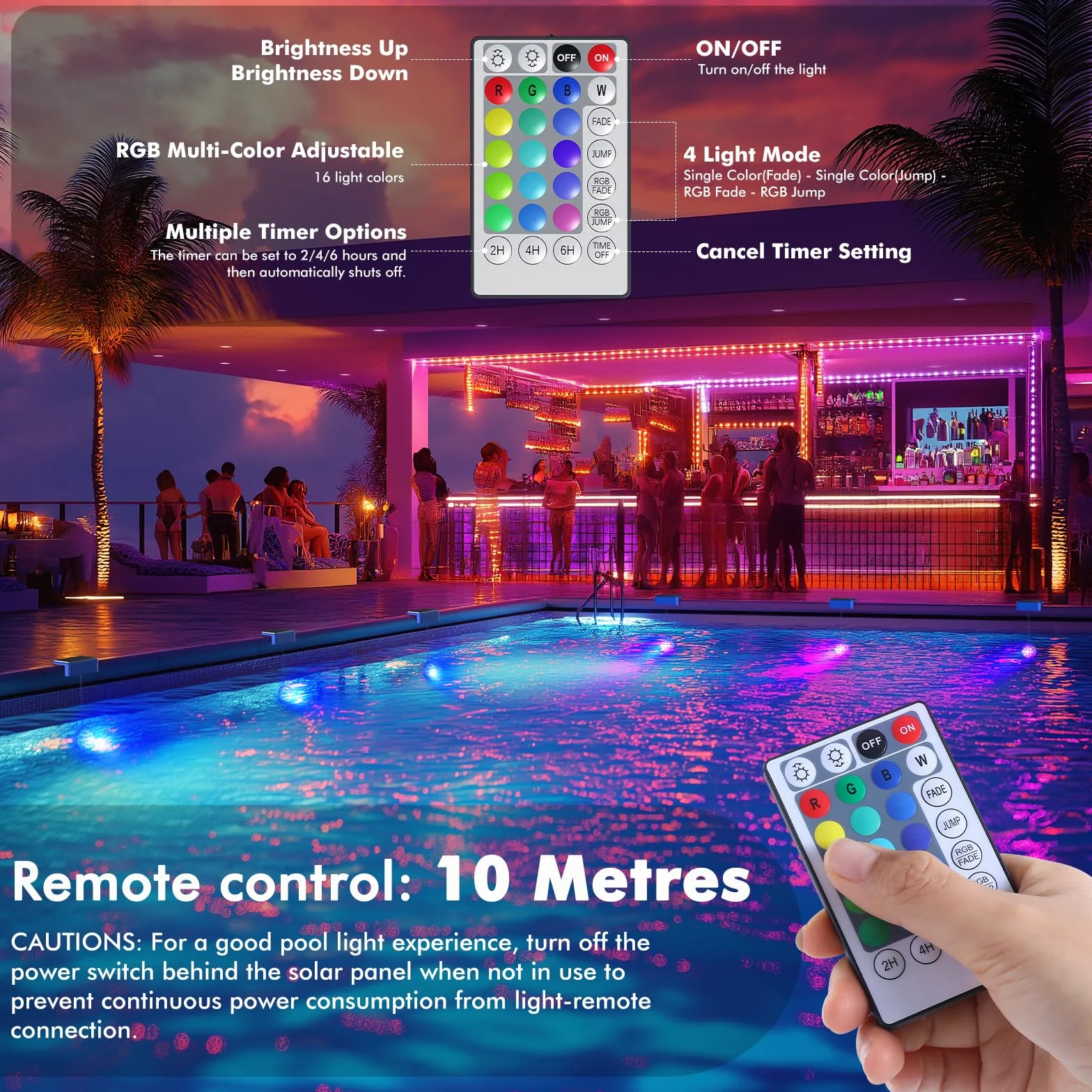 Quntis Solar Pool Light Set of 2, Solar Pool LED z pilotem zdalnego sterowania, wodoodporna lampa basenowa IP68 [Wielokolorowa i ciepła biel] do basenu, SPA, akwarium, ogrodu, fontanny, imprezy