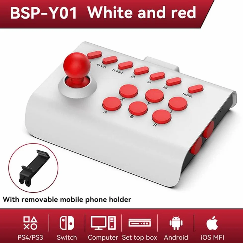 MayHei Arcade Fight Stick Joystick kontroler do PS4 PS3 PC Android iOS czarno-czerwony