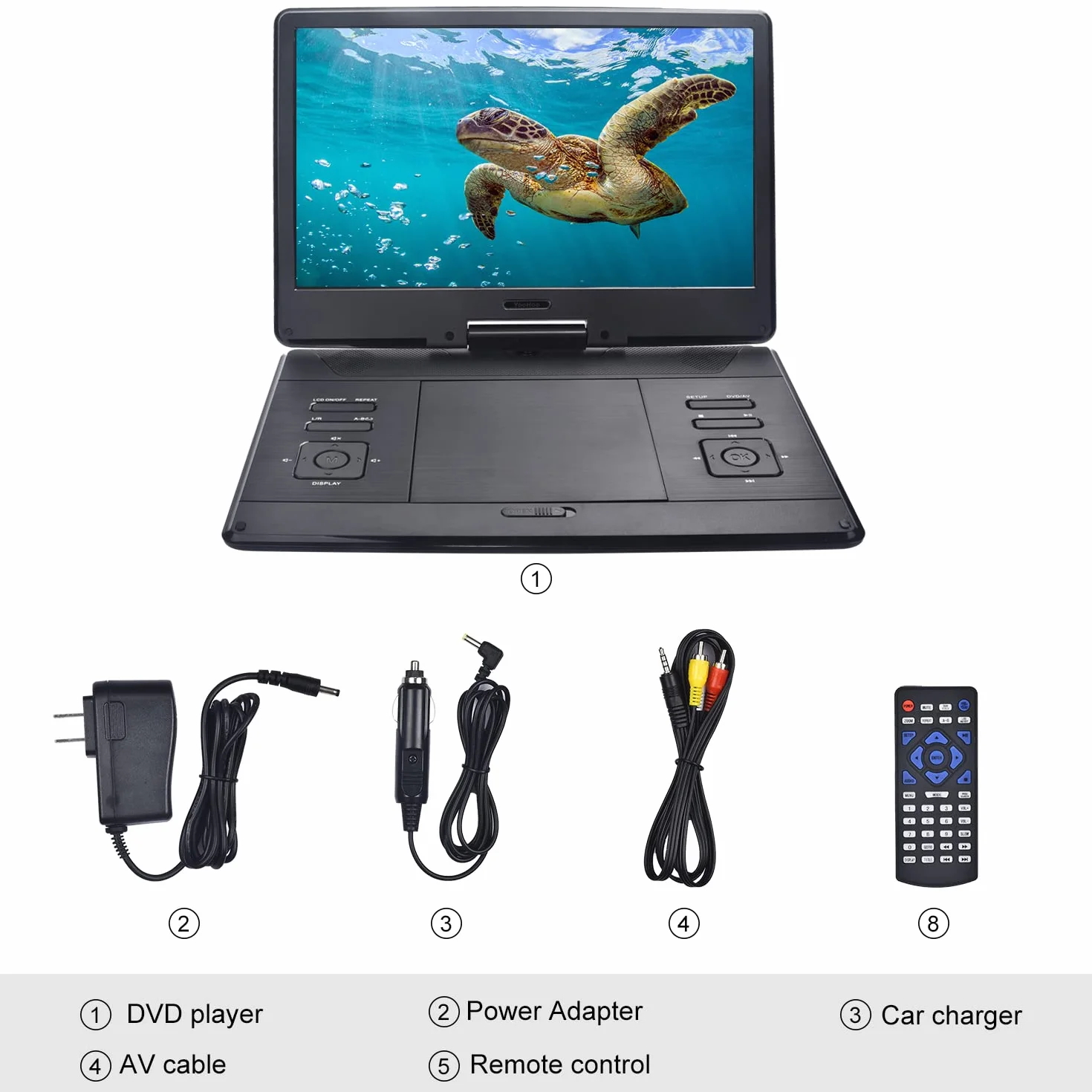 YOOHOO Przenośny odtwarzacz DVD 16,9" z dużym ekranem obrotowym 14,1" czarny