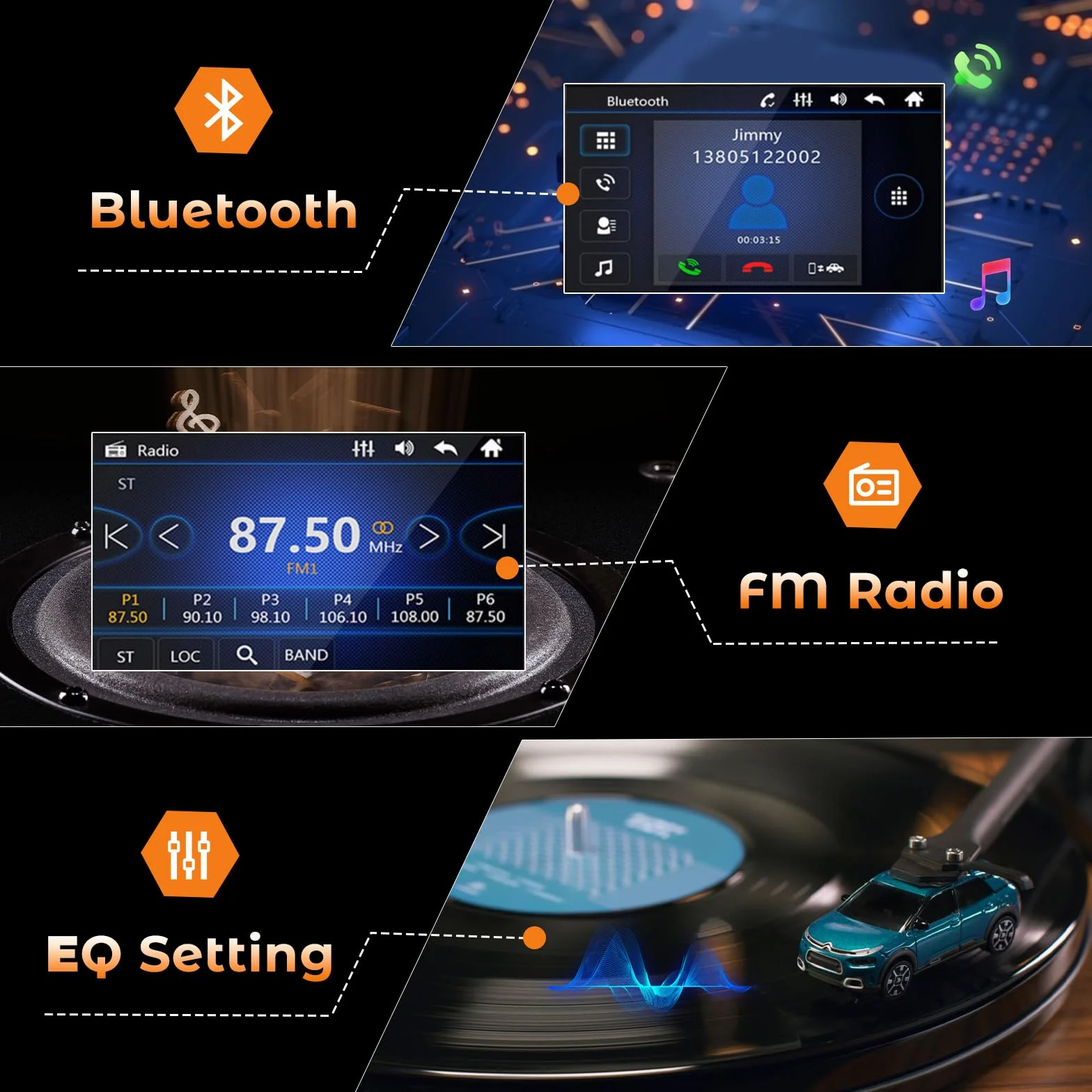 Radio samochodowe Hikity 1 Din z 7-calowym wysuwanym ekranem Radio samochodowe Bluetooth Zestaw głośnomówiący z USB FM Mirror Link AUX Kamera cofania