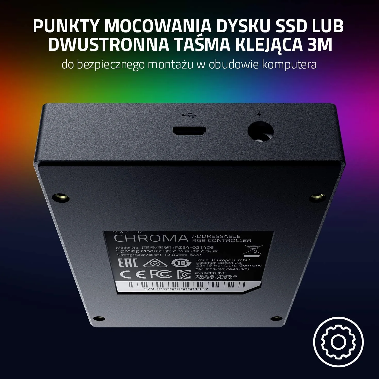 Razer Chroma Addressable RGB Controller - koncentrator aRGB do zaawansowanej personalizacji oświetlenia (uniwersalna kompatybilność, 6 adresowalnych gniazd RGB, RGB Chroma) Czarny