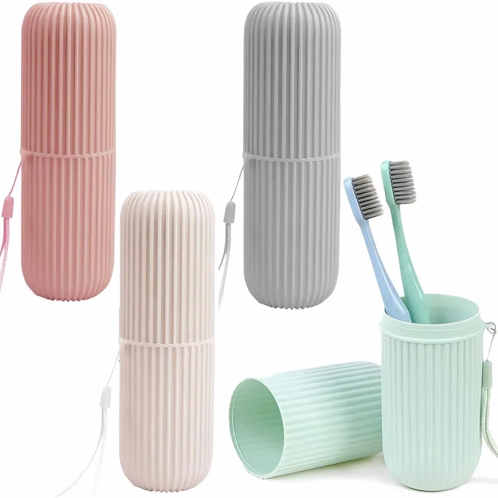 Etui na szczoteczki do zębów, 4 sztuki, etui na szczoteczki do zębów, etui na szczoteczki do zębów, podróżne, na kemping, podróże, wędrówki, podróże służbowe, do domu (4 kolory), biały, szary,