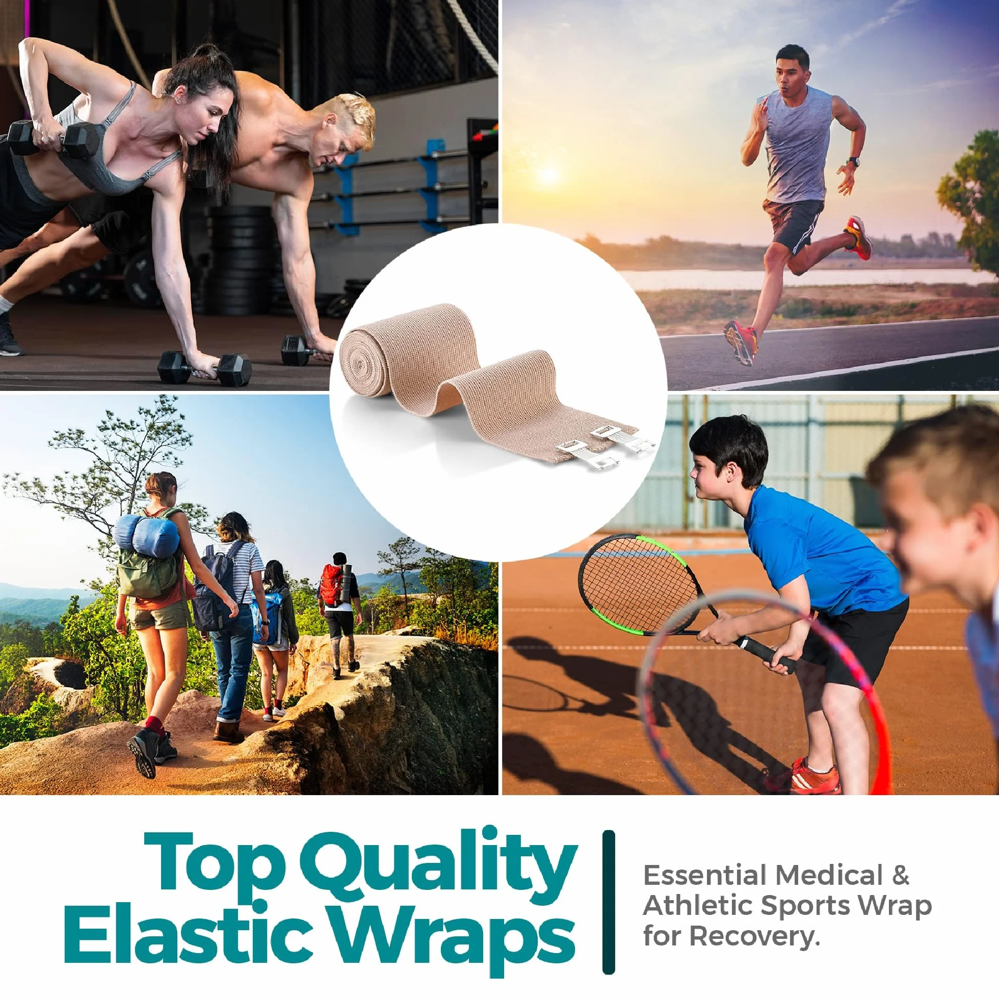 MEDca Elastic Compression Bandage Wrap - First Bandages Roll Measures 2", 3", 4", 6" x 5 Ft z 4 dodatkowymi haczykami - Athletic Sports Stretch Wraps for Ankle, Wrist, Arm & Leg Sprains (Pack of 8)