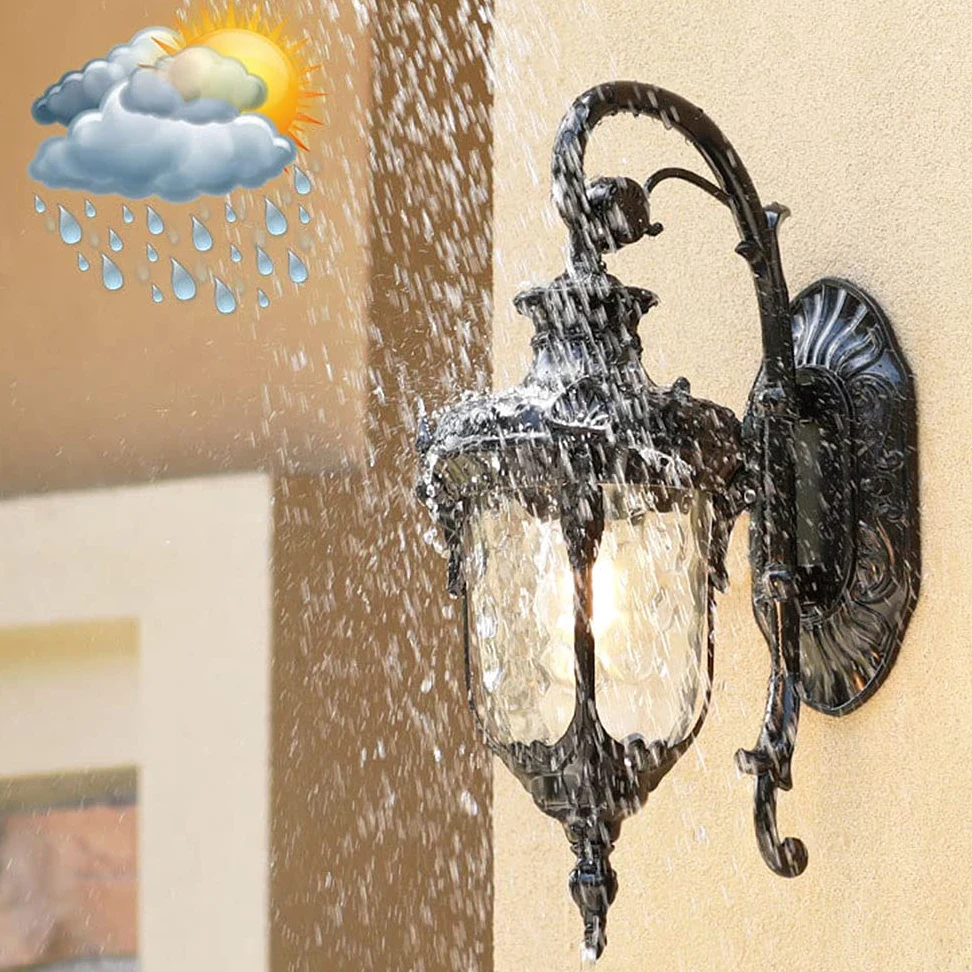 Mengjay kinkiet-antyczny zewnętrzny kinkiet E27 lampa ogrodowa Retro antyczny kinkiet ze szklaną osłoną lampy lampa zewnętrzna wodoodporne drzwi balkon willa lampa zewnętrzna-antyczny kolor (C)