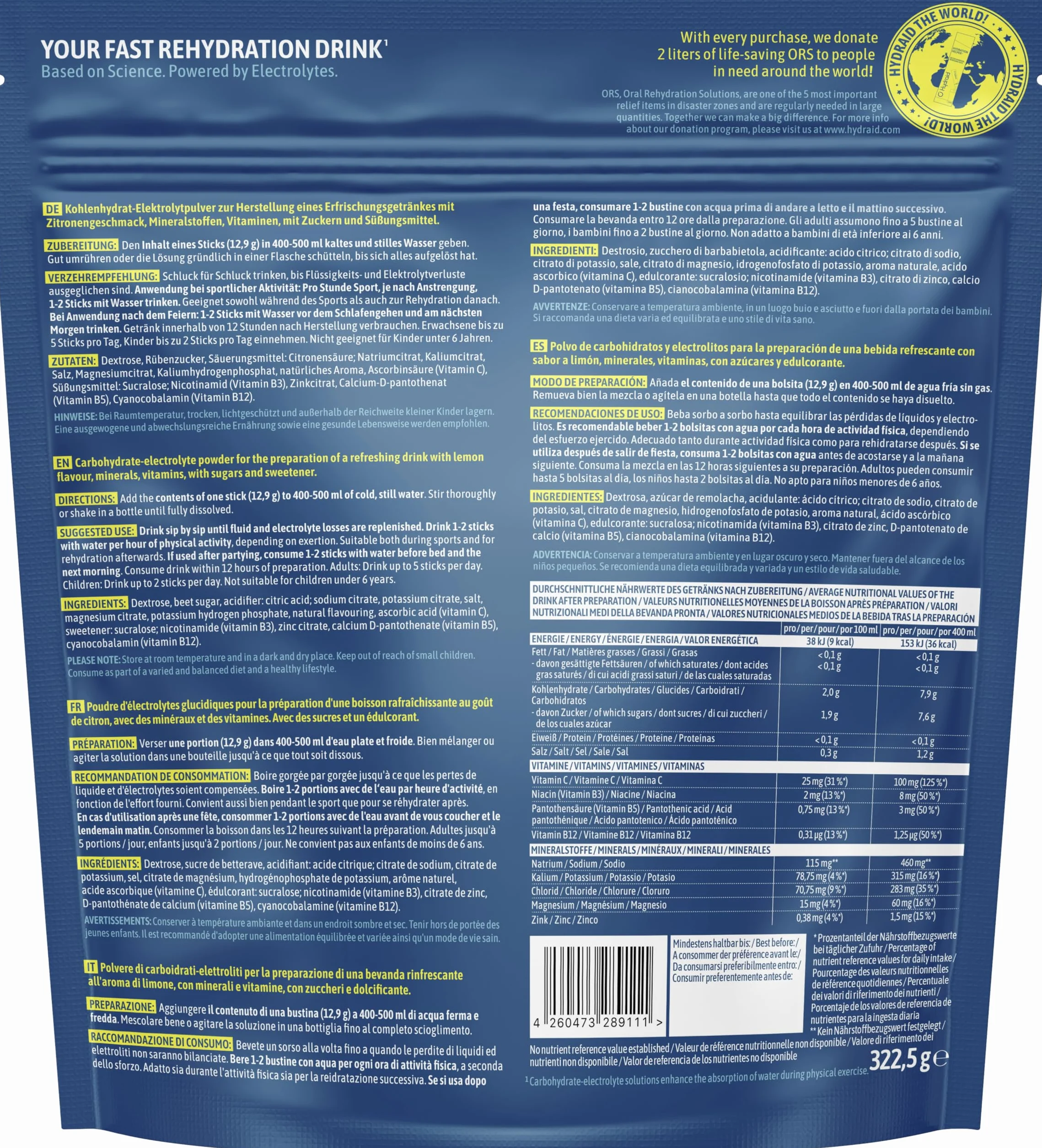 Hydraid Hydration Helper BOSCO OWOCE - proszek elektrolitowy z elektrolitem 1118 mg dla sportu i szybkiego powrotu do zdrowia - 25 saszetek o smaku jagód