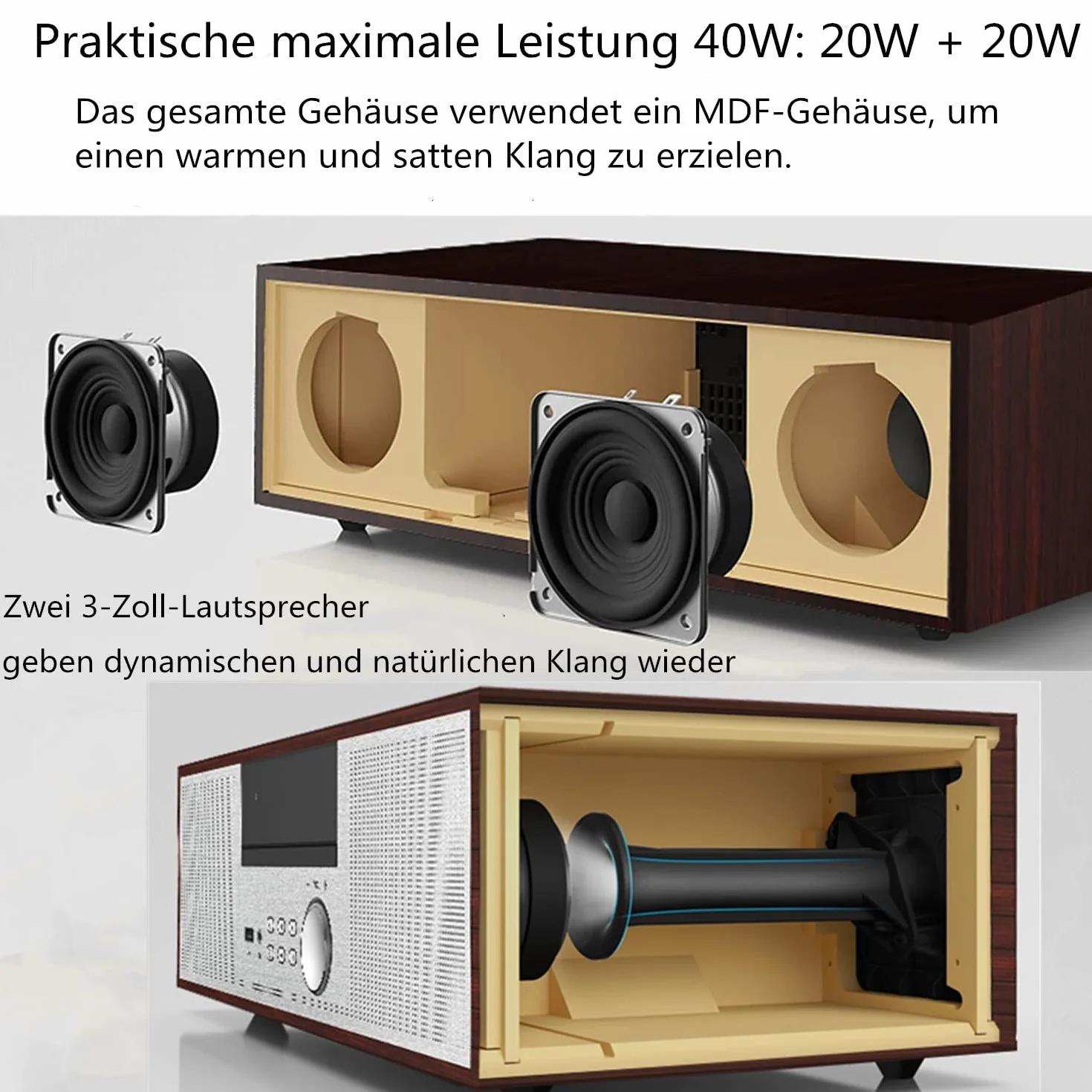 Rocznik mini zestaw stereo CD, 40 W, RMS, odtwarzacz CD, kompatybilny z UKW/Bluetooth, USB/AUX, pilot zdalnego sterowania, gniazdo słuchawkowe, kompatybilne ze źródłem dźwięku o wysokiej