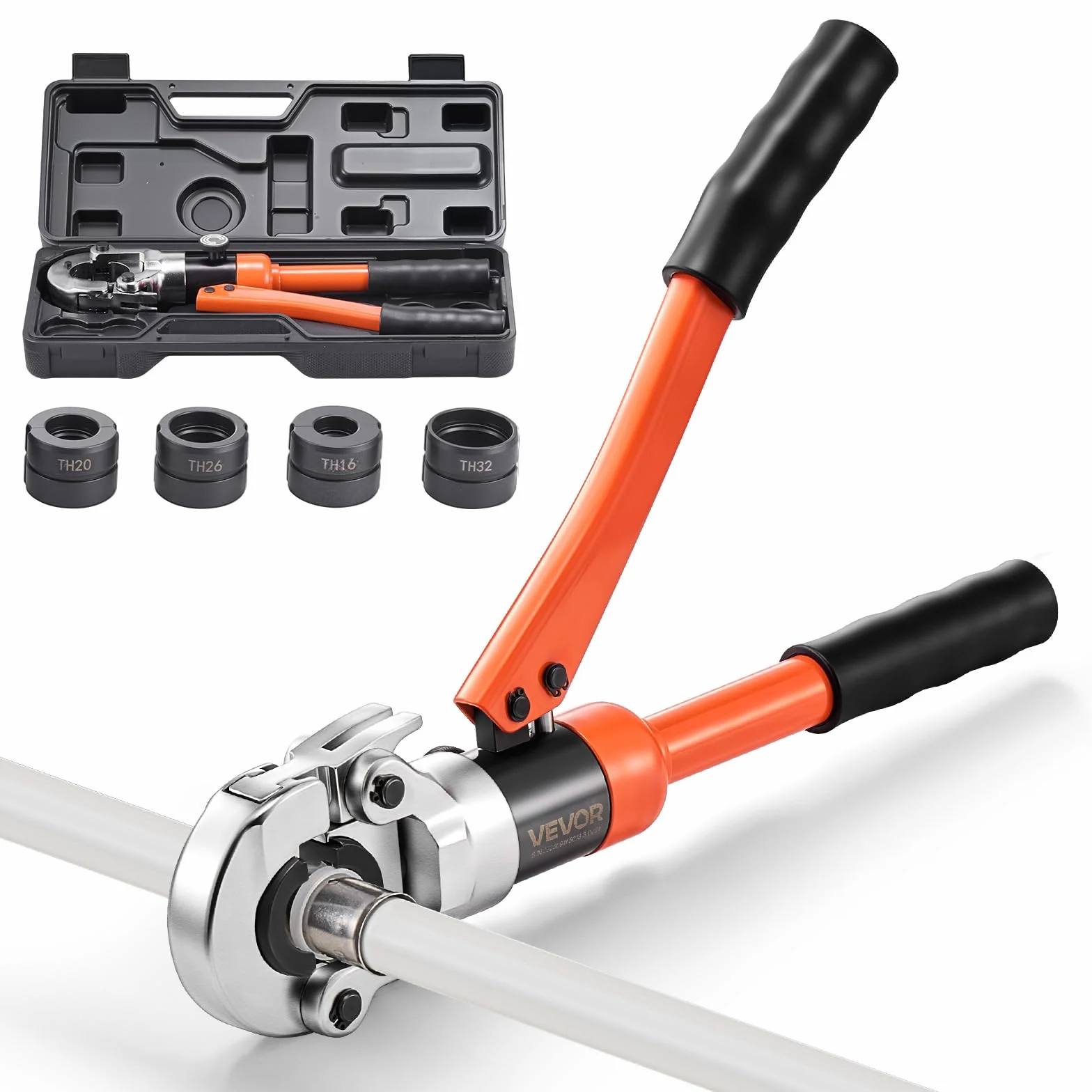 VEVOR Hydrauliczne narzędzie do zaciskania rur PEX, zaciskacz ze szczękami TH16 TH20 TH26 TH32, zestaw