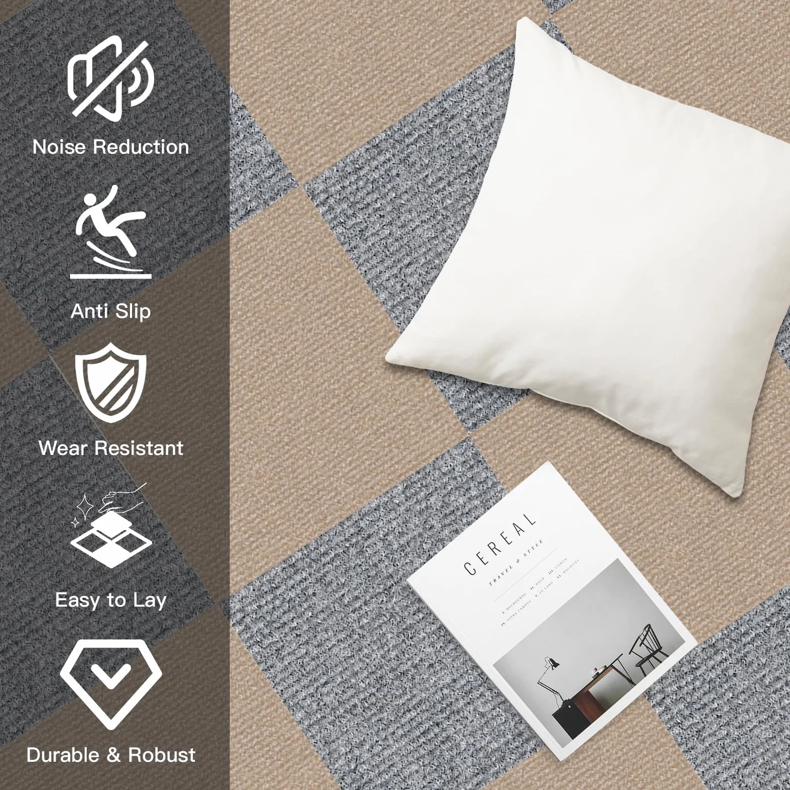 Płytki dywanowe 30 x 30 cm – 10 sztuk – 0,9 m² – samoprzylepne płytki dywanowe z tyłem, płytki do cięcia dywanowego do mieszkania, domu, sypialni