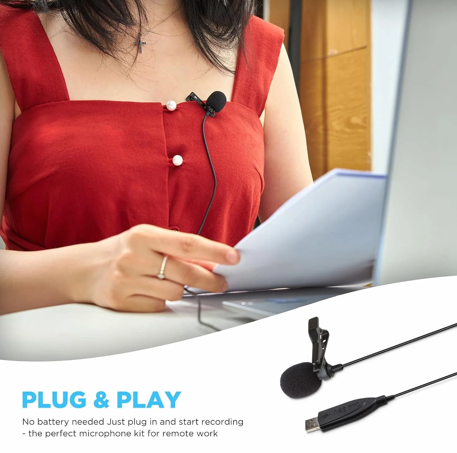 Mikrofon krawatowy USB, mikrofon klapowy 3 m do komputera, przypinany wielokierunkowy mikrofon pojemnościowy do laptopa, PC i Mac, idealny podcast, gry, streaming i nagrywanie [Plug & Play]