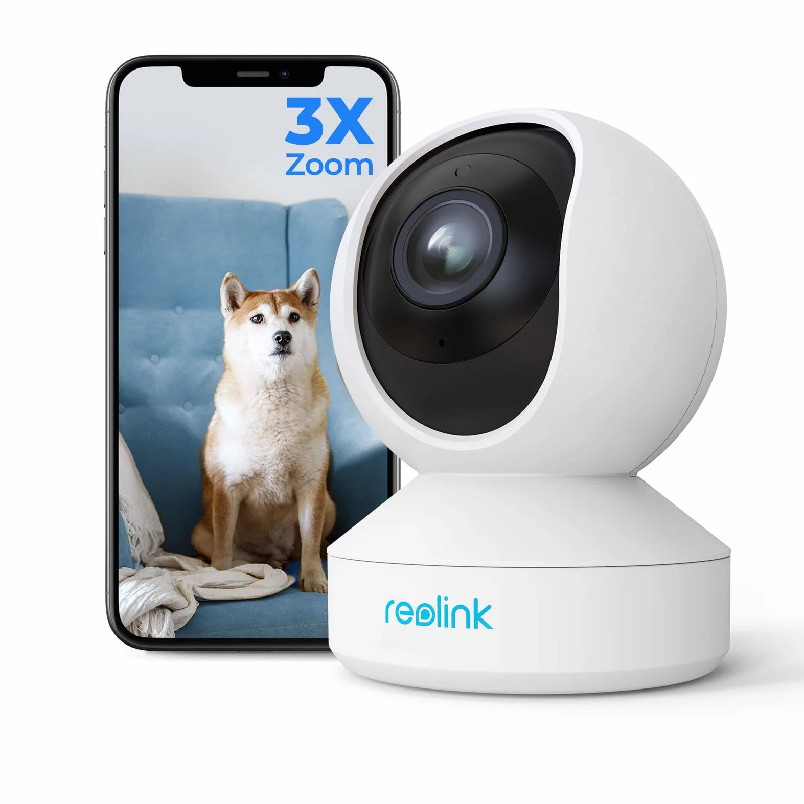 Reolink 5MP PTZ Wewnętrzna Kamera WiFi, 2.4/5 GHz, Detekcja AI Osób/Zwierząt, Auto-Śledzenie, 3X Zoom, 2-kierunkowe Audio, E1 Zoom