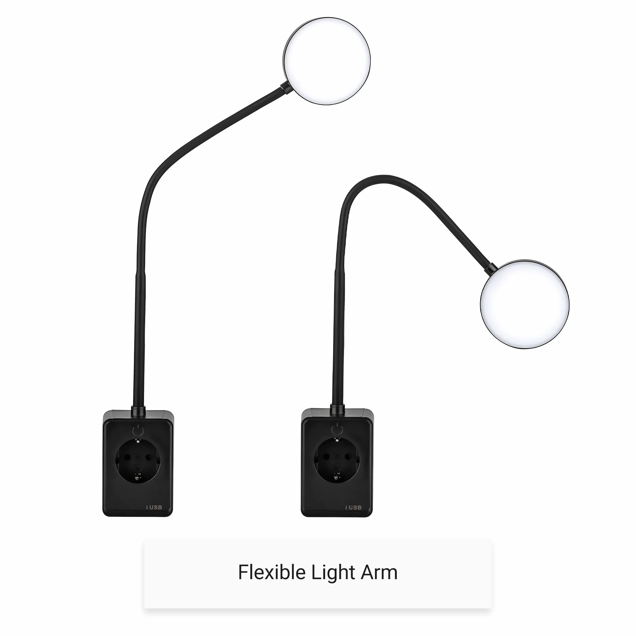 SEBSON Lampa LED o zmiennym gniazdku, lampka do czytania i gniazdko elektryczne ze złączem USB-C, elastyczna gęsia szyja, neutralna biel, 4000 K, lampka nocna, 4,5 W, czarna