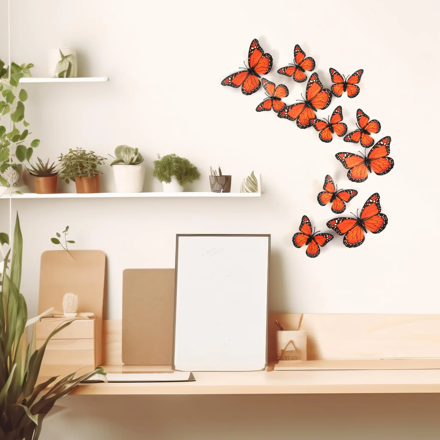 24 Szt. Magnesy Motyl Monarcha, Sztuczny Dekoracje, Naklejki Scienne 3D Motyl Naklejka do Rzemiosla Sciany Domu Wystroju Sztuki Lodówki Halloween Urodzin Imprezy (Pomaranczowy)