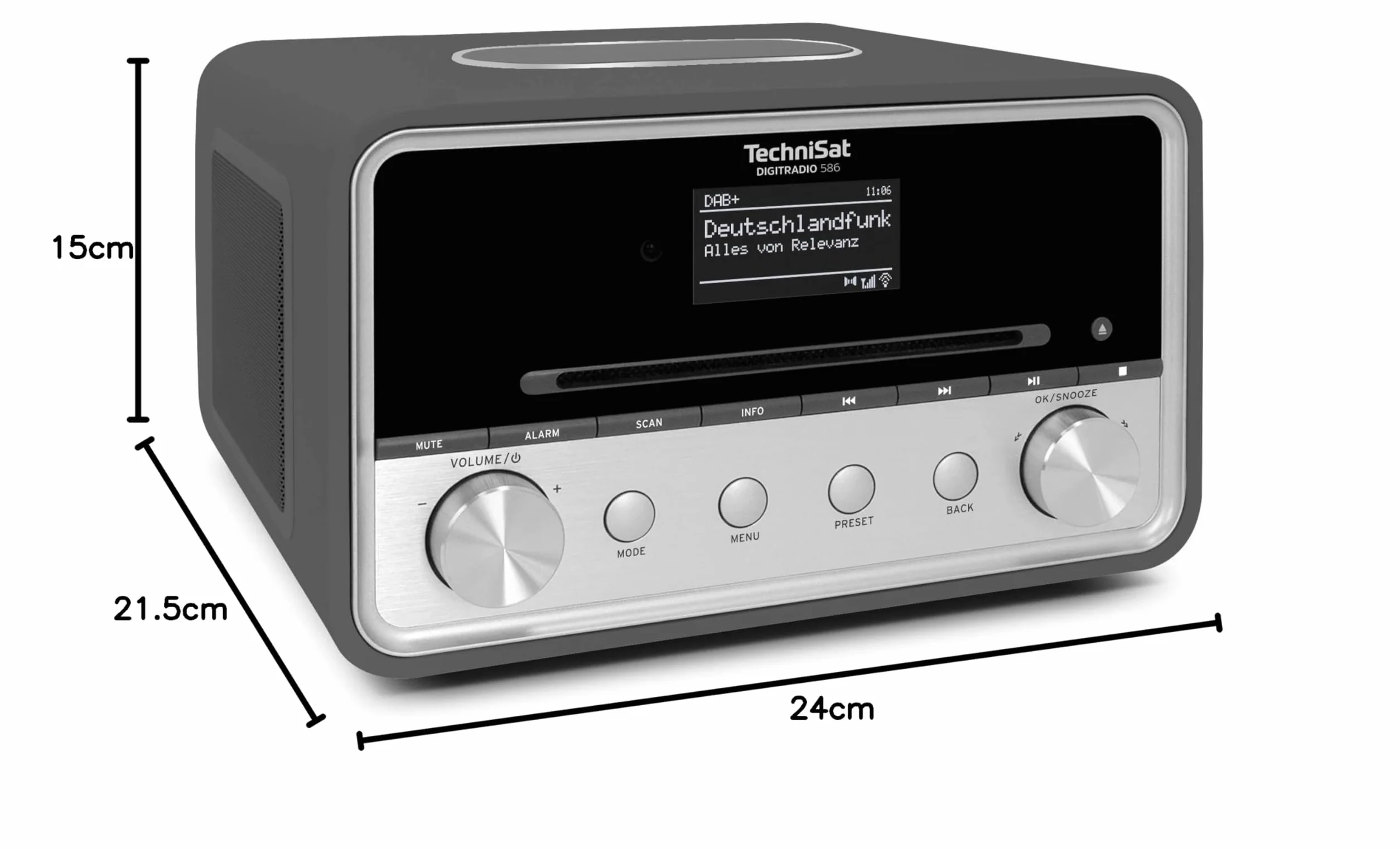 TechniSat DIGITRADIO 586 hybrydowe radio DAB+ internetowe FM Bluetooth Spotify ładowanie bezprzewodowe wyświetlacz OLED USB CD MP3 AUX 20 W antracyt