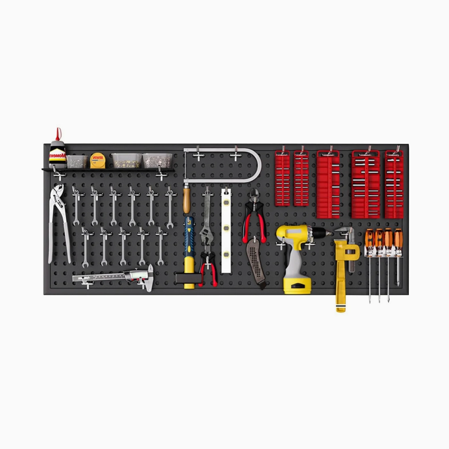 Tablica ścienna z narzędziami, czarna metalowa tablica wisząca na biurko biurkowe, pegboard i akcesoria, stojak do przechowywania na ścianie, odpowiedni do domu, biura, akademika, biurka do gier (100
