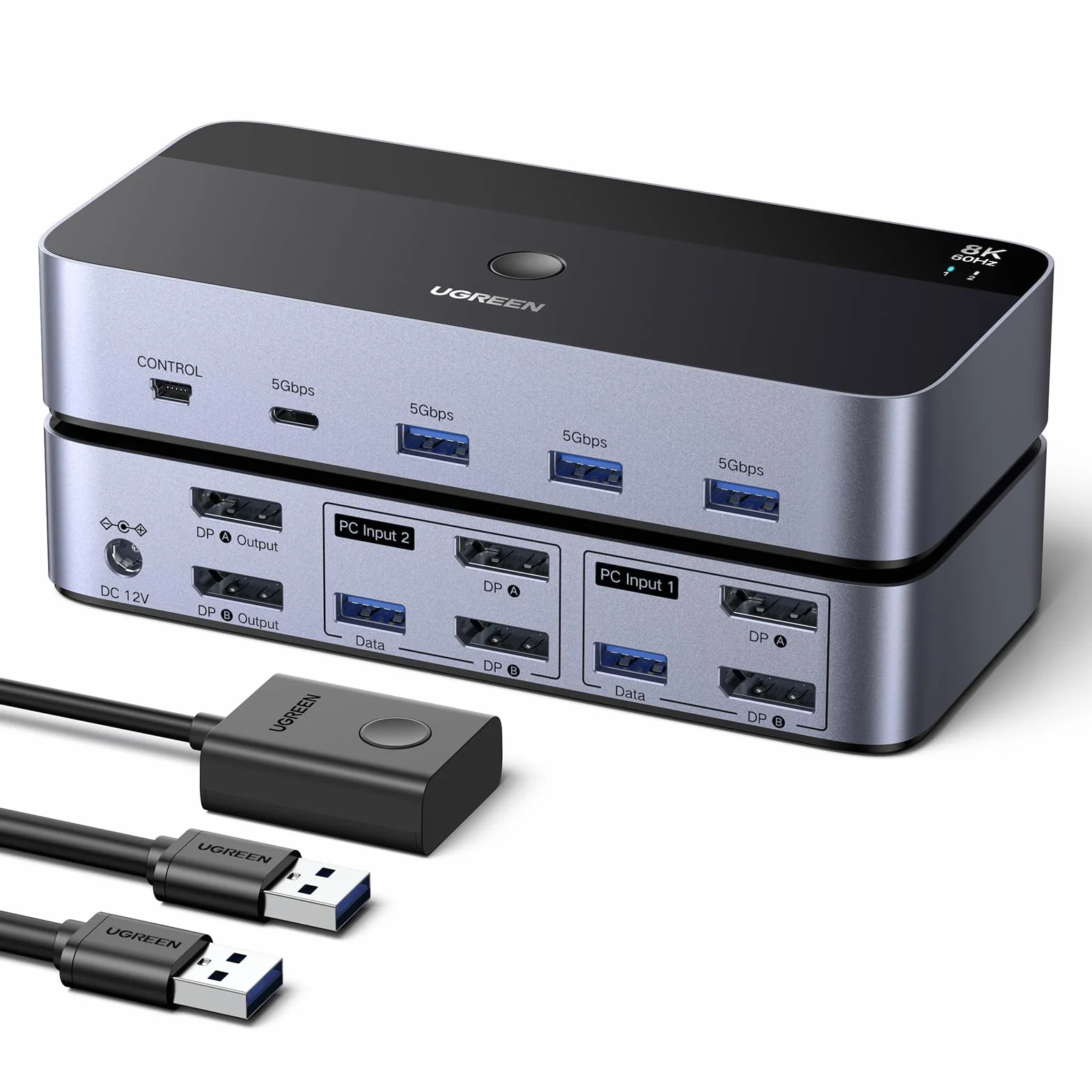 UGREEN KVM Switch 2 PC 2 Monitory 8K60Hz 4 porty USB 3.0 Przełącznik