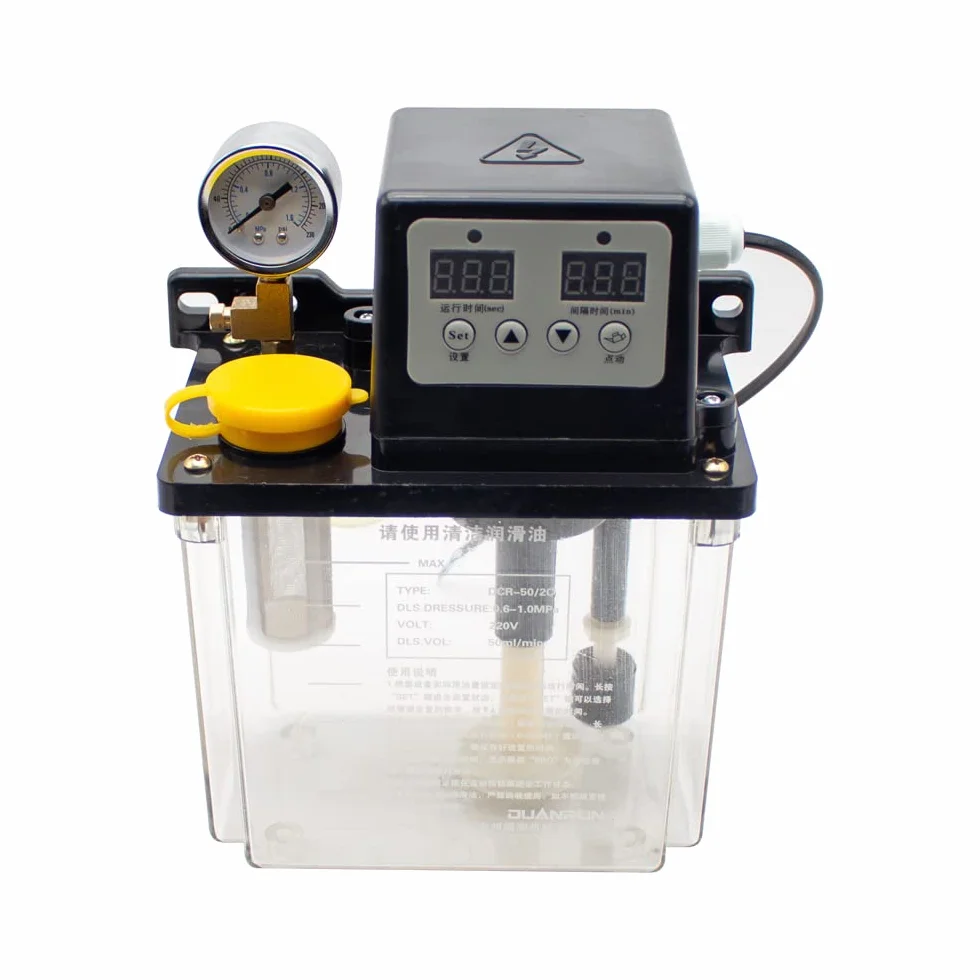 Toplionace Automatyczna pompa smarowa 220 V, elektromagnetyczna pompa oleju, podwójny cyfrowy wyświetlacz, tokarka olejowa (1 l, z manometrem)