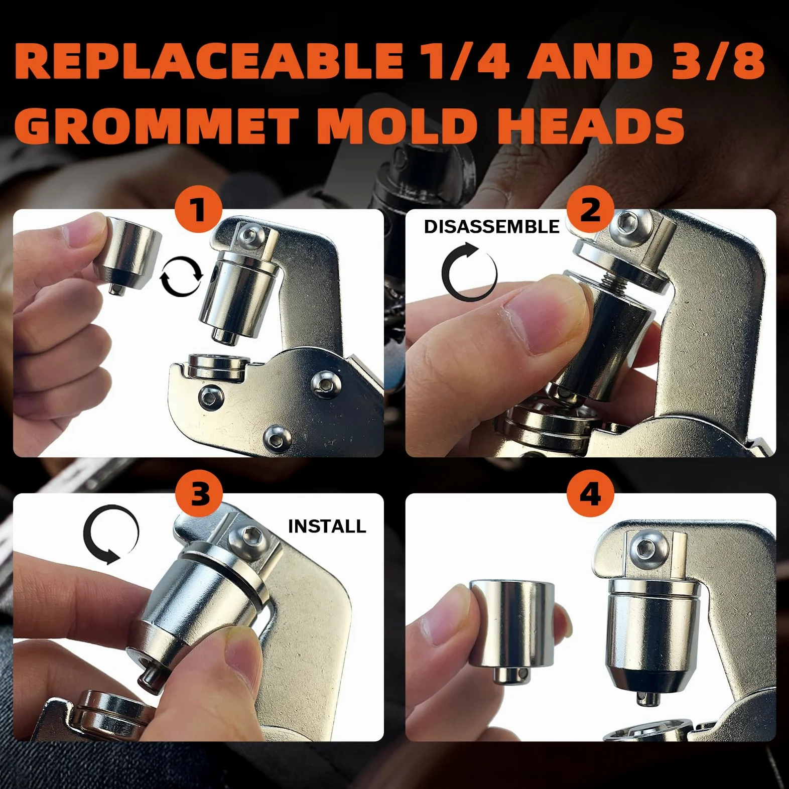 HAPDEN Grommet zestaw szczypiec do oczek, z opakowaniem szczypiec i 100 oczkami 10 mm i 100 oczek 6 mm, wymienne końcówki do oczek ręcznych, do plandek, tkanin, markiz, żagli przeciwsłonecznych ze