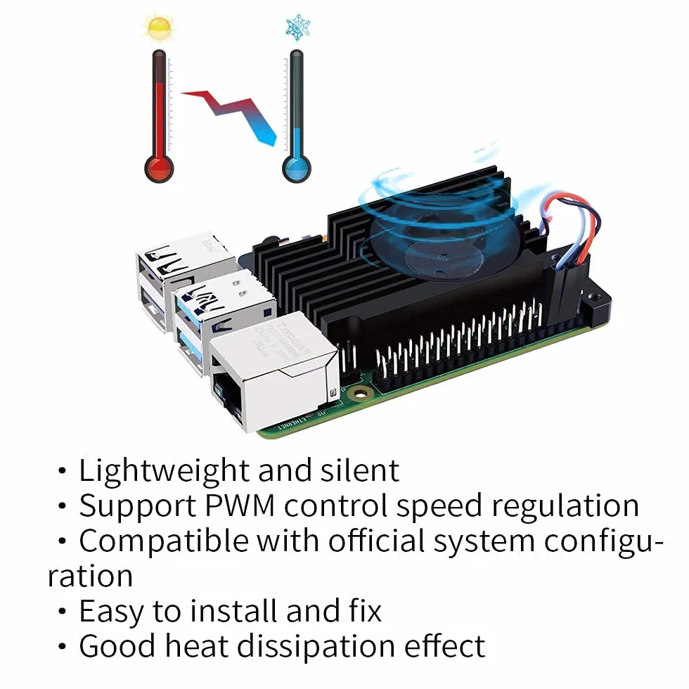 GeeekPi Raspberry Pi 4 Armor Lite radiator z wentylatorem PWM, Raspberry Pi aluminiowy radiator, zestaw chłodzący do Raspberry Pi 4, model B