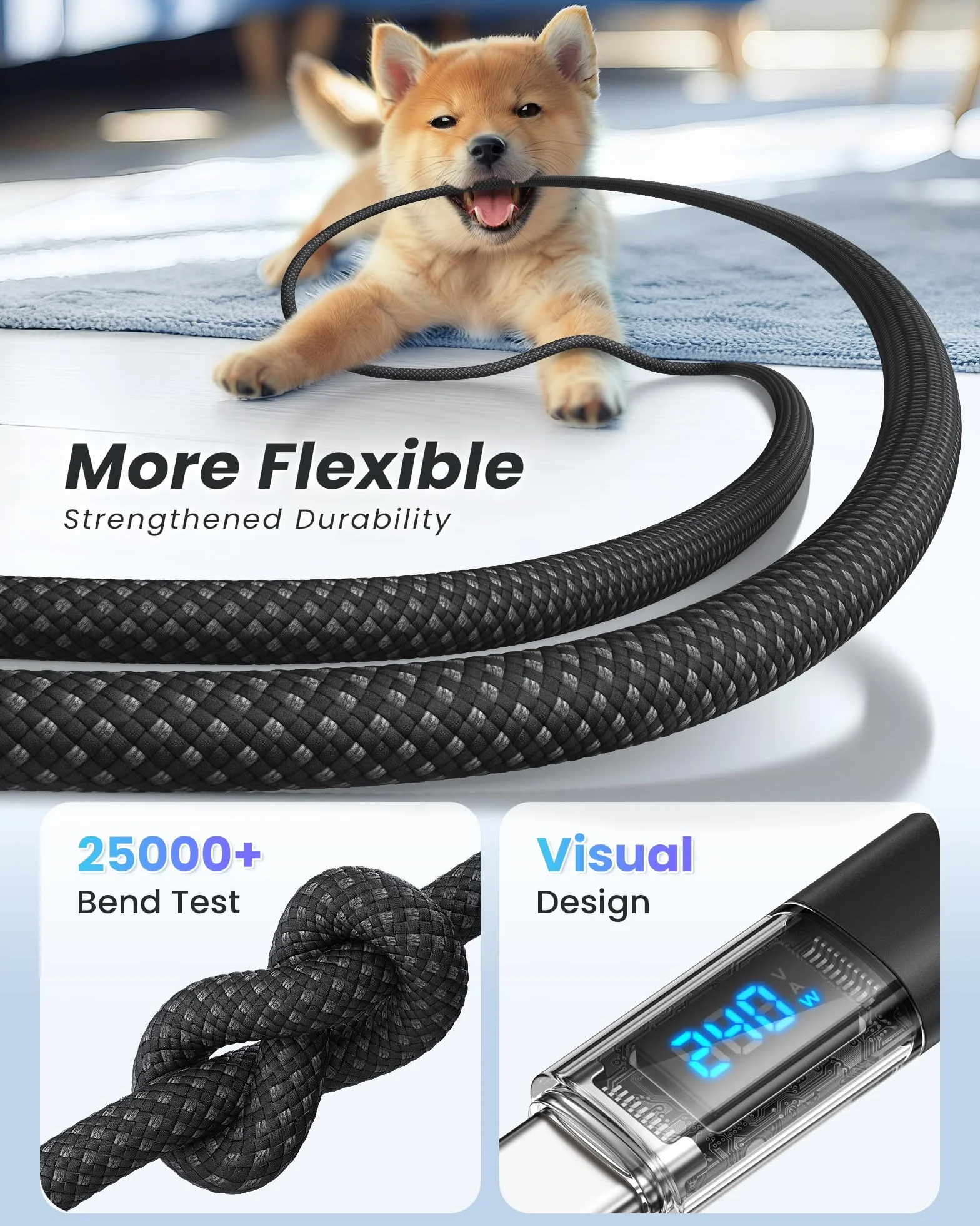 RAVIAD Kabel USB C 240W 2M PD3.1 Nylonowy Pleciony QC3.0 do iPhone 16 15 Pro Galaxy S25 S24 S23 S22 Pixel