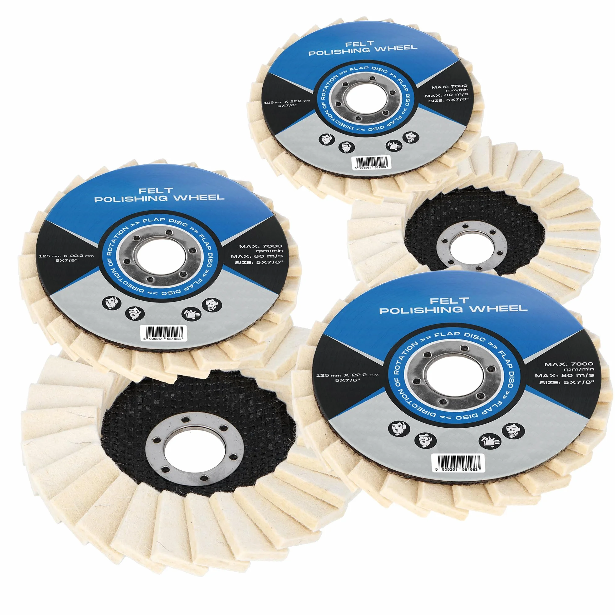 5x Tarcza Polerska Filcowa 125 mm Filc Polerski Lamelka Wachlarzowa Dysk Lamelkowy Polerowania Stali Metalu Aluminium Tworzyw Sztucznych Włókna Szlifierki Tarcze Polerskie
