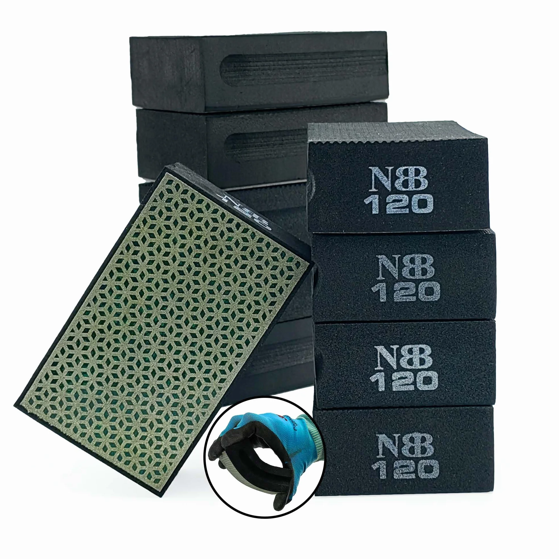 NBB Ręcznie szlifowana diamentowa podkładka do szlifowania lub polerowania z elastycznym podkładem gąbkowym do szlifowania kamienia, granitu, ceramiki, płytek, szkła, drewna, metalu (10, 120#)