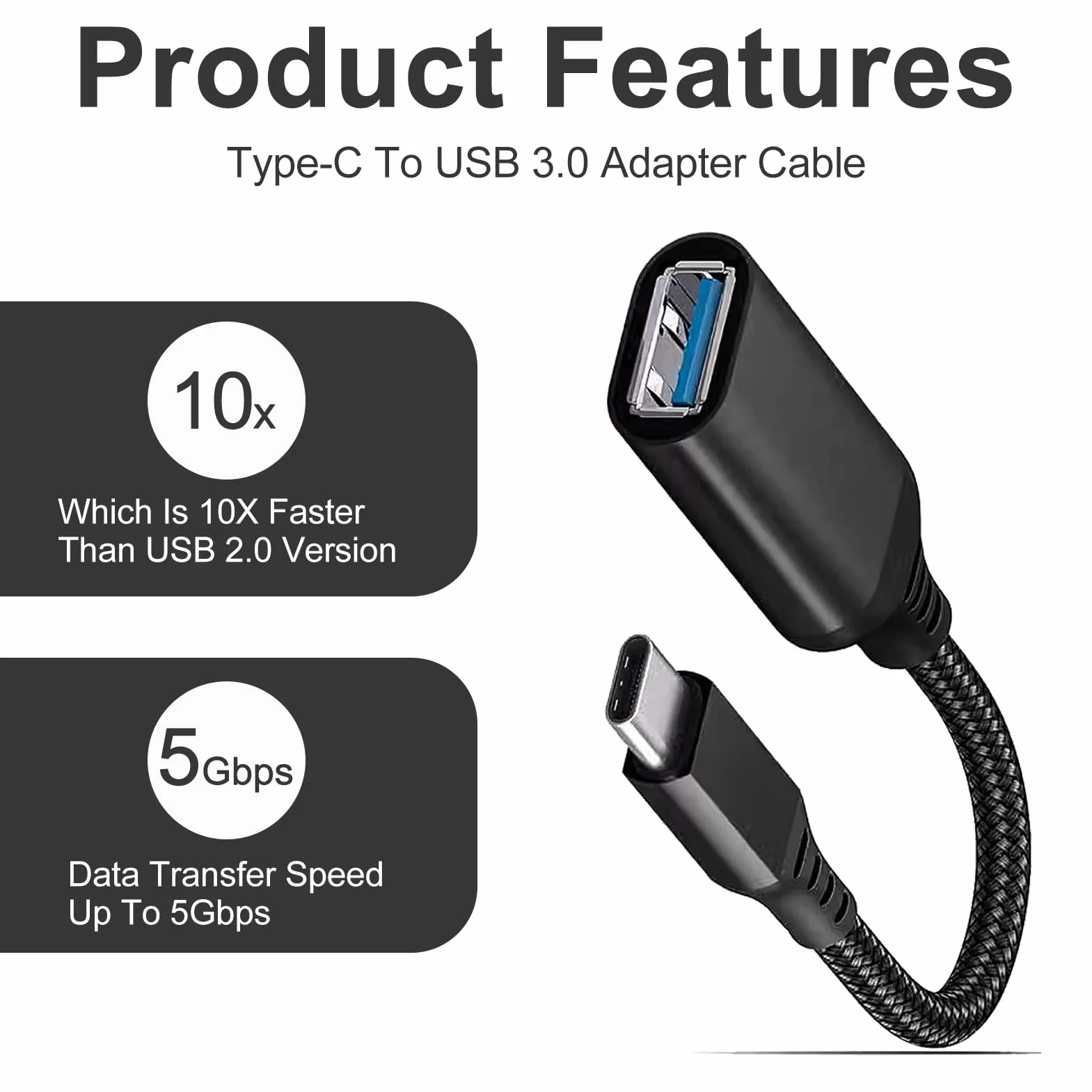 Adapter USB C na USB OTG, typ C na USB 3.0, 20 cm, kompatybilny z MacBook, iPad, Samsung Galaxy