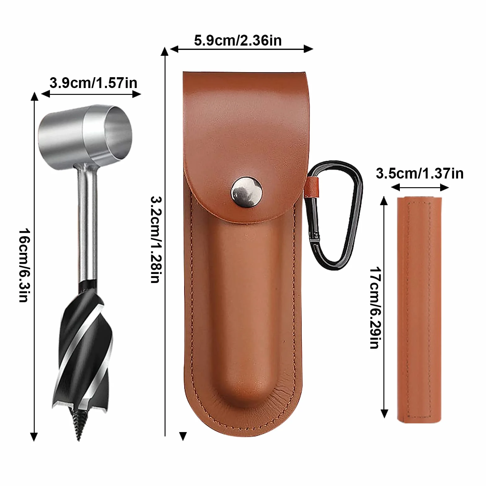 Ręczna wiertarka ślimakowa bushcraft, ręczna wiertarka survivalowa ze skórzanym etui, zestaw wierteł ręcznych, do użytku na zewnątrz, wiertło ręczne do drewna, dla osadników Bushcraft, na kemping, do