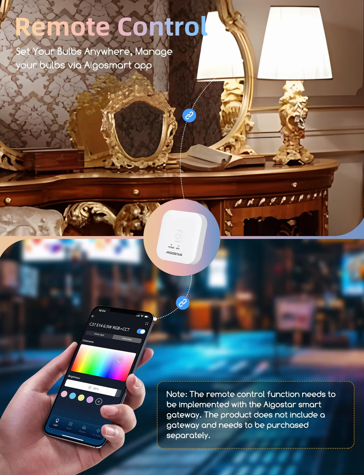 Aigostar - Inteligentna żarówka C37 Mesh Bluetooth. 2700–6500K, ściemnialna RGB. Gwint E14, 6,5 W, 555 lm. Inteligentna żarówka LED kompatybilna z Alexą. W zestawie pilot. 6 sztuki
