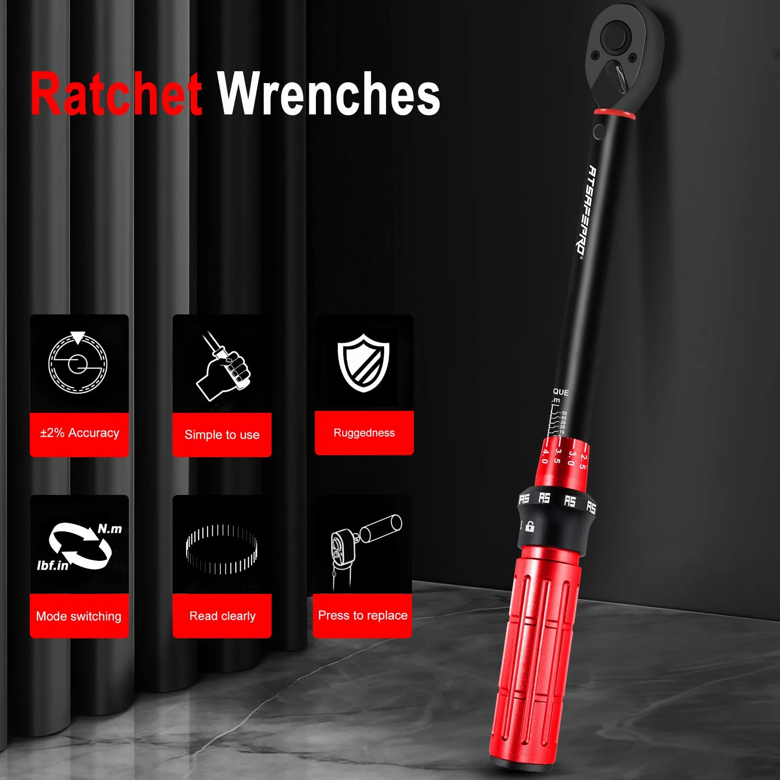 ATsafepro Klucz Dynamometryczny 3/8 Cala 5-60 Nm z Adapterami 3/8"-1/4" i 1/2", Przedłużka 6" – Dokładność ±3%, Obrotowa Grzechotka do Samochodów, Rowerów, Motocykli i DIY
