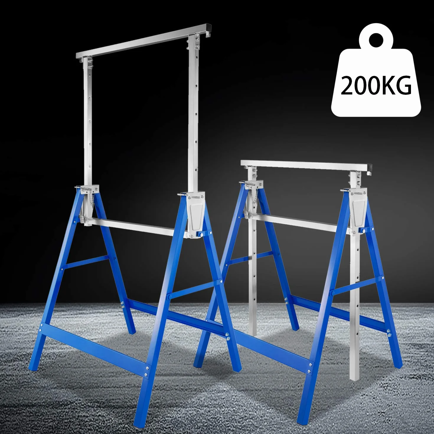 Jopassy 2-częściowy zestaw koziołów do rusztowania, nośność 200 kg, 7-krotny kozioł składany, regulacja wysokości 80-130 cm, metalowe kozły robocze, stojaki do rusztowania, kozioł składany