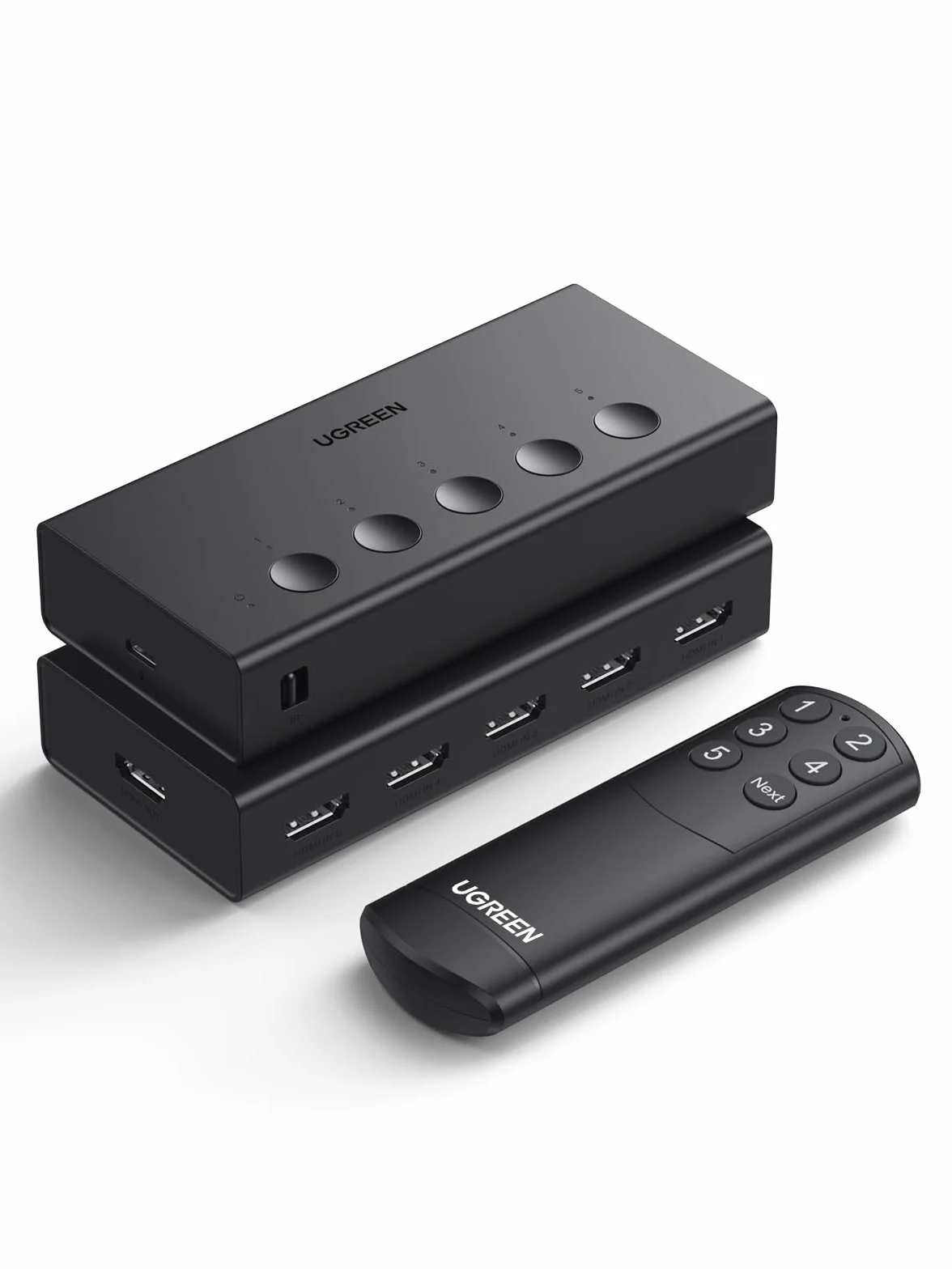 UGREEN HDMI 2.0 Przełącznik 5 w 1 wyjście HDMI Przełącznik Splitter 4K@60Hz Obsługa 3D/CEC/HDR/HDCP 2.2, Kompatybilny z PS5/4/3, Xbox, Apple TV, Skybox, Blu-Ray, HDTV, itp.