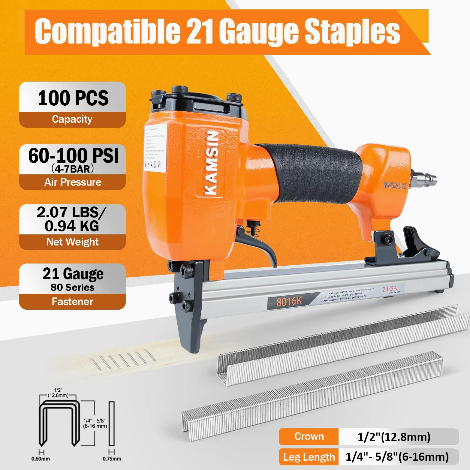 8016K Zszywacz tapicerski – grubość 21 serii 80 1/5.1 cm korona 1/10.2 cm do 5/20.3 cm długość nóg zszywacz z cienkiego drutu zszywacz mebli do mebli, cienkiej płyty, sofy