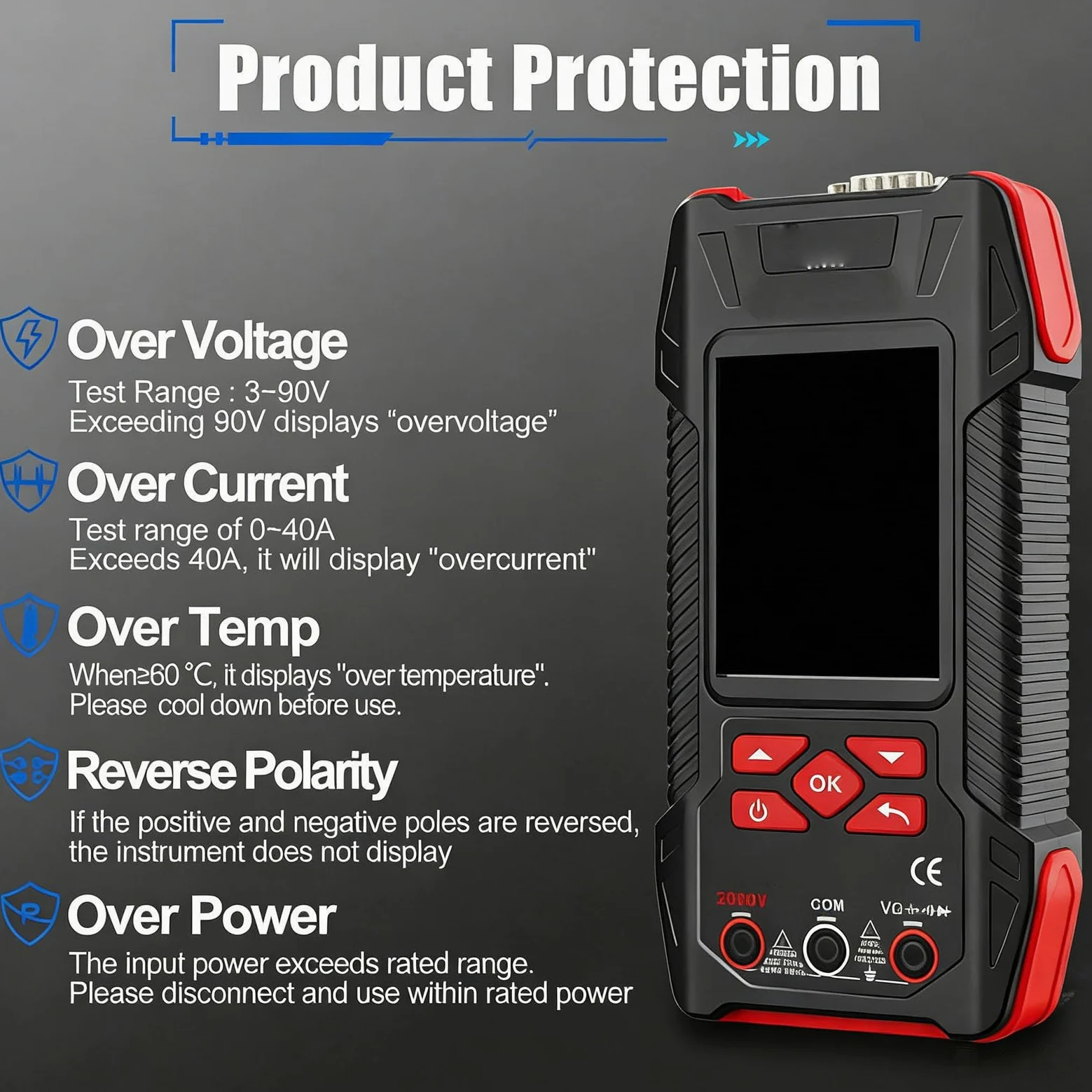 Wakects Tester Paneli Słonecznych, Multimetr Fotowoltaiczny MPPT z 3,2-calowym Wyświetlaczem LCD, Testowanie Prądu Napięciowego PV 2000 W od 0 do 40 A, Akumulator 1500 MAh do Inspekcji Paneli