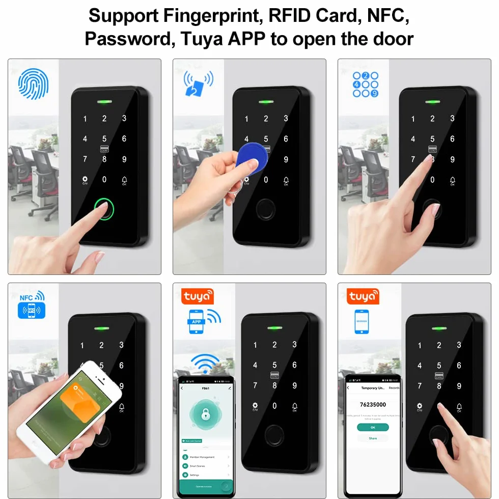 Zestaw kontroli dostępu Bluetooth Tuya wodoodporna biometryczna klawiatura RFID 180 kg / 350 funtów Elektryczna blokada magnetyczna + 10 sztuk brelok do kluczy 13,56 mm