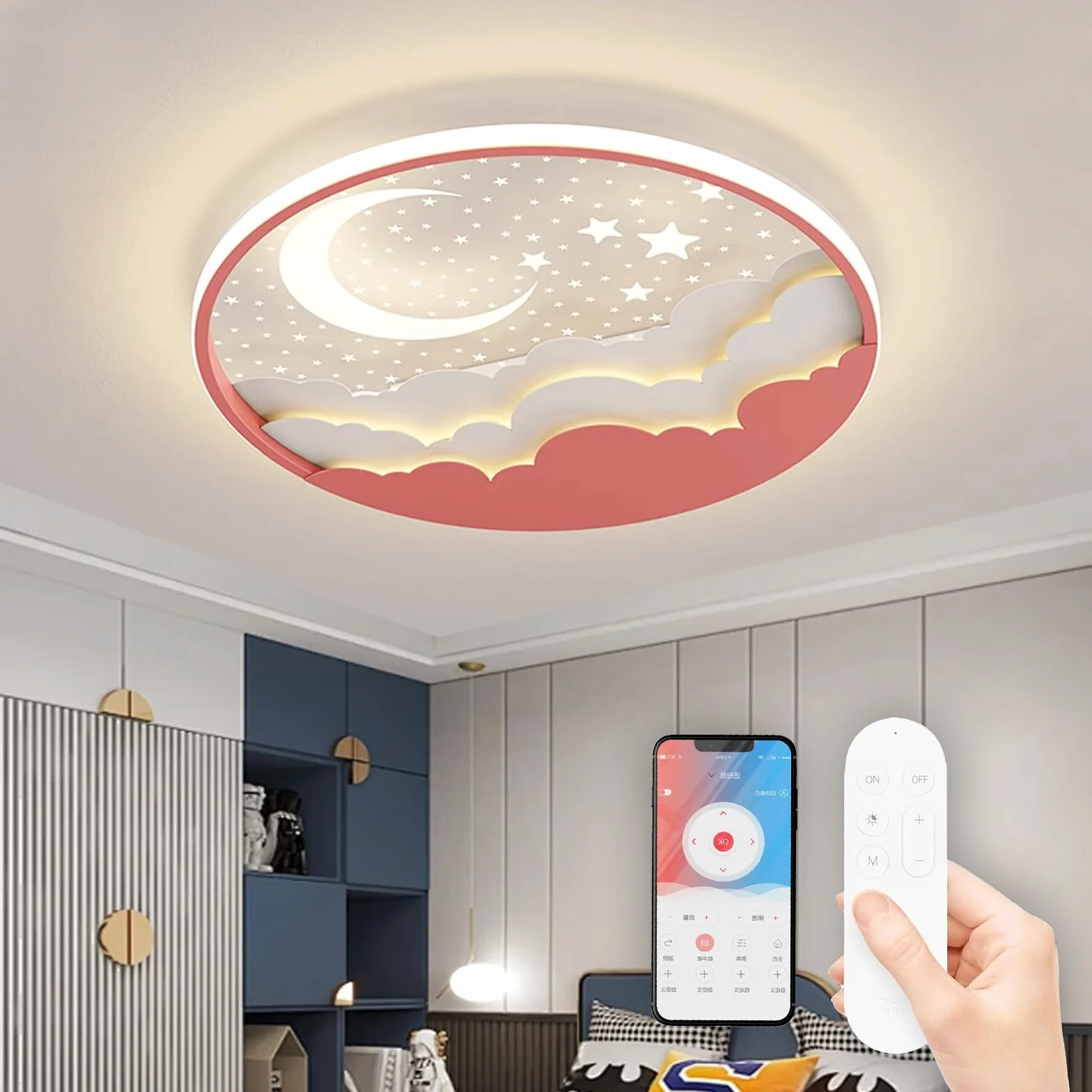 Lampa sufitowa LED dla pokoju dziecięcego, kreatywna lampa sufitowa z rysunkami z pilotem zdalnego sterowania