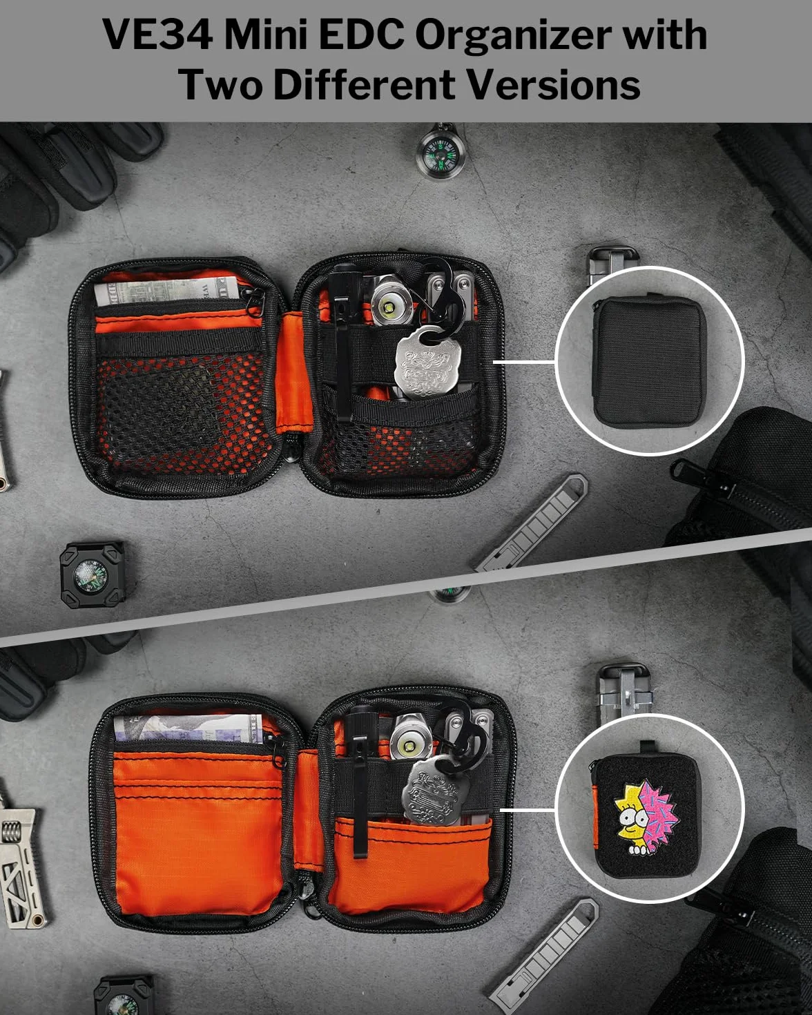 VIPERADE VE34 mini Pouch EDC, mały organizer na narzędzia kieszonkowe i multitool, kompaktowy EDC – mini portfel dla mężczyzn (VE34-czarny kamuflaż)