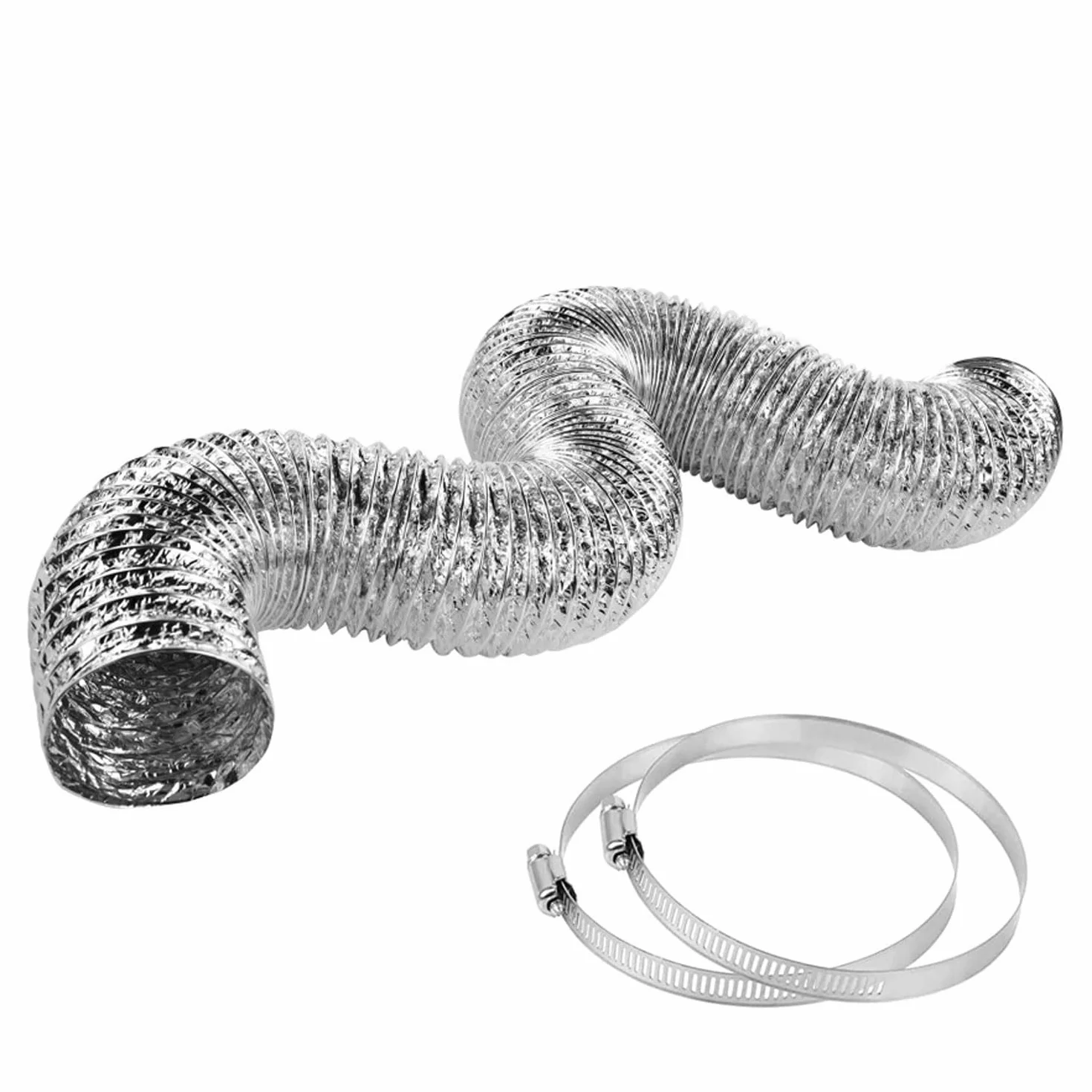 Przewód rurowy z folii aluminiowej Izolowany przewód wentylacyjny z 2 zaciskami ze stali nierdzewnej do namiotów uprawowych, suszarni, przewodów wentylacyjnych w domu(4m,200mm)