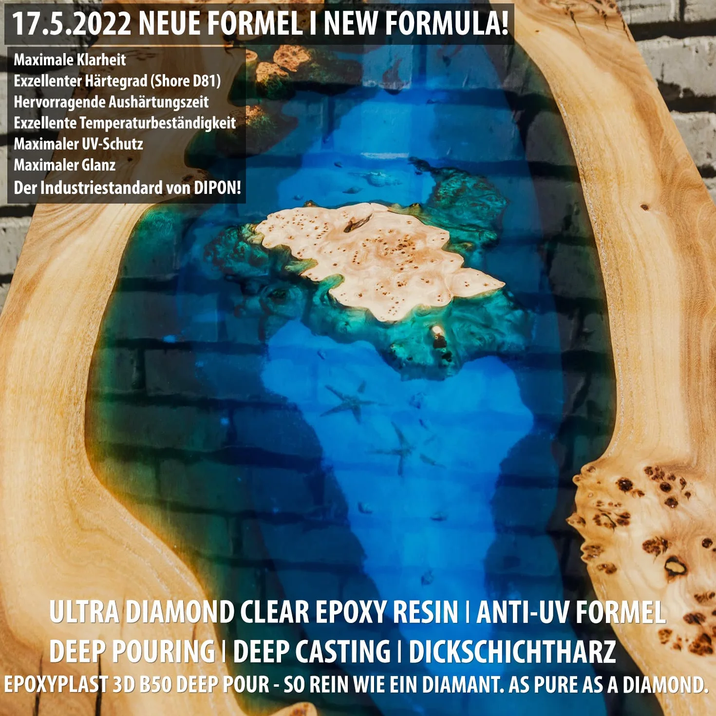 3,0 kg Ultra przezroczysta żywica epoksydowa EpoxyPlast 3D B50 DEEP POUR dwuskładnikowy efekt wody I bardzo dobra ochrona przed promieniowaniem UV Biżuteria I żywica odlewnicza I produkt przezroczysty