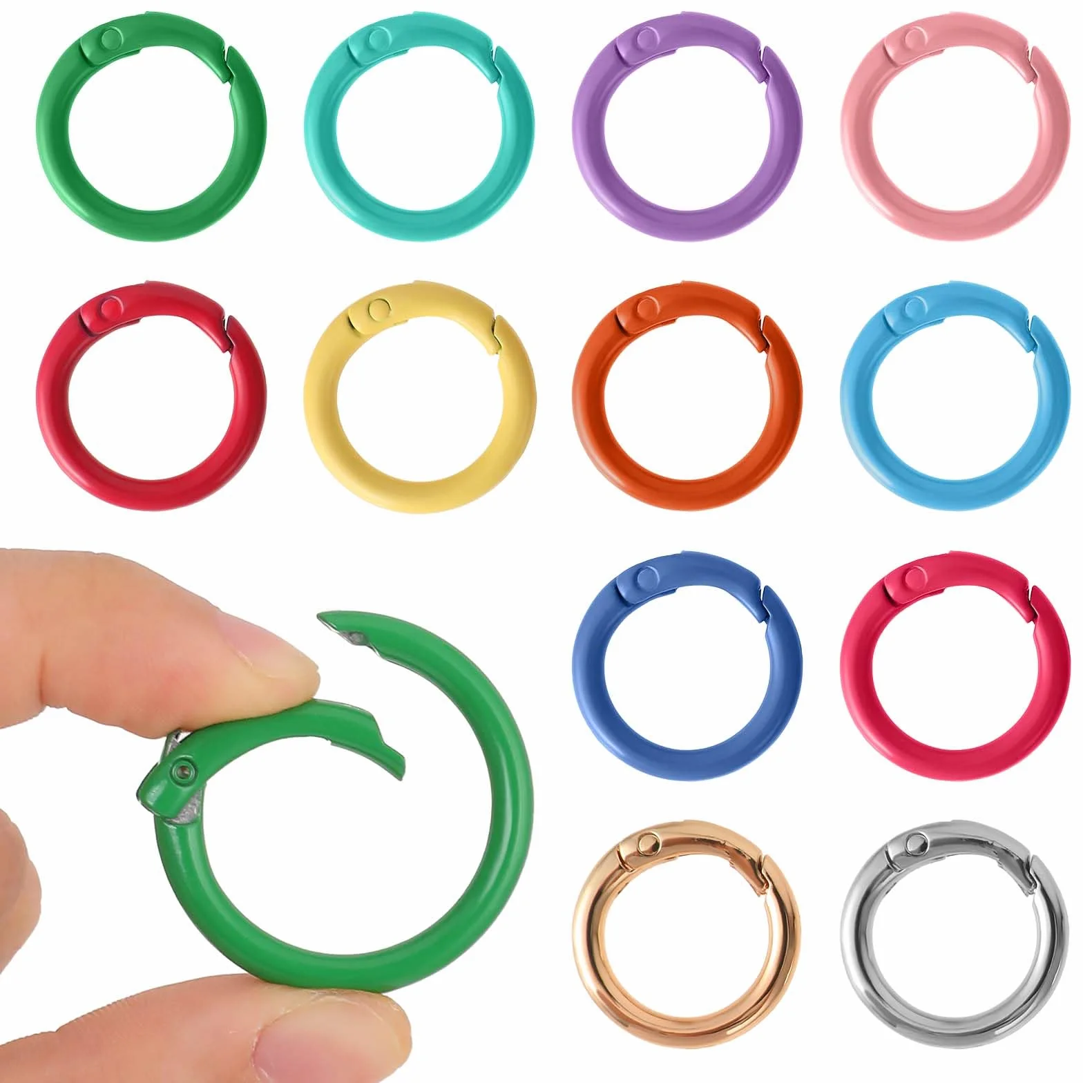 Molain 12 szt. metalowych sprężyn o-ringów, okrągły karabińczyk, 25 mm klips zatrzaskowy, klamra sprężynowa, akcesoria DIY, pierścień sprężynowy do breloków, torby, torebki, 12 szt, wielobarwny, 1