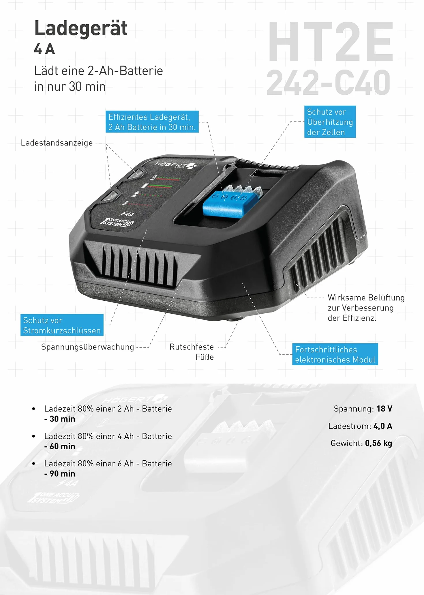 Högert Technik Akumulator, bezszczotkowy zestaw wkrętarek udarowych 18 V, moment obrotowy 600 Nm, akumulator 4,0 Ah, ładowarka 4 A, walizka, silnik bezszczotkowy, oświetlenie LED, do warsztatów