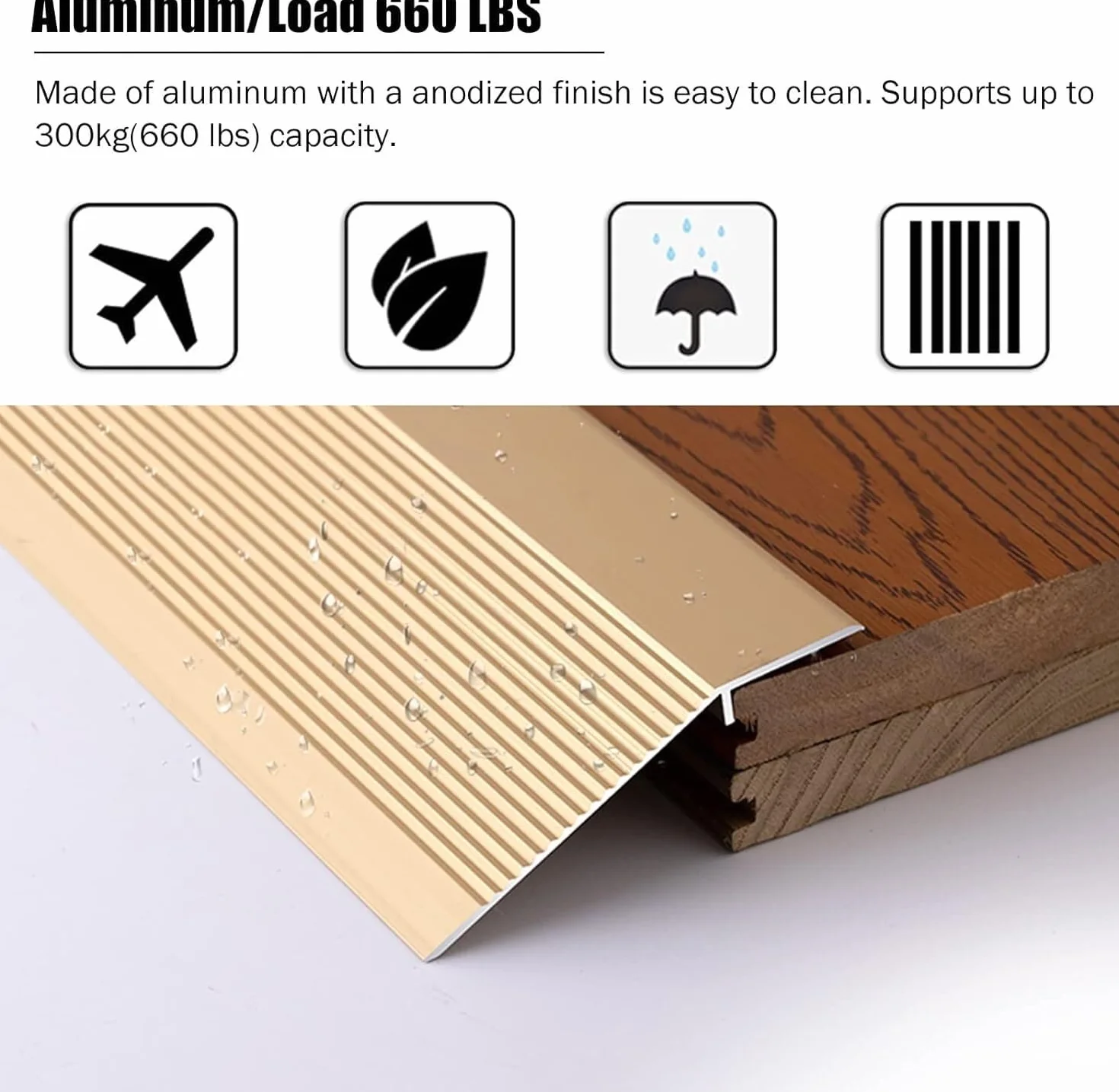Progi aluminiowa listwa przejściowa do podłogi, bardzo szeroka 10 cm reduktor, rampa progowa, do drzwi laminowanych (złoty, 110 cm)