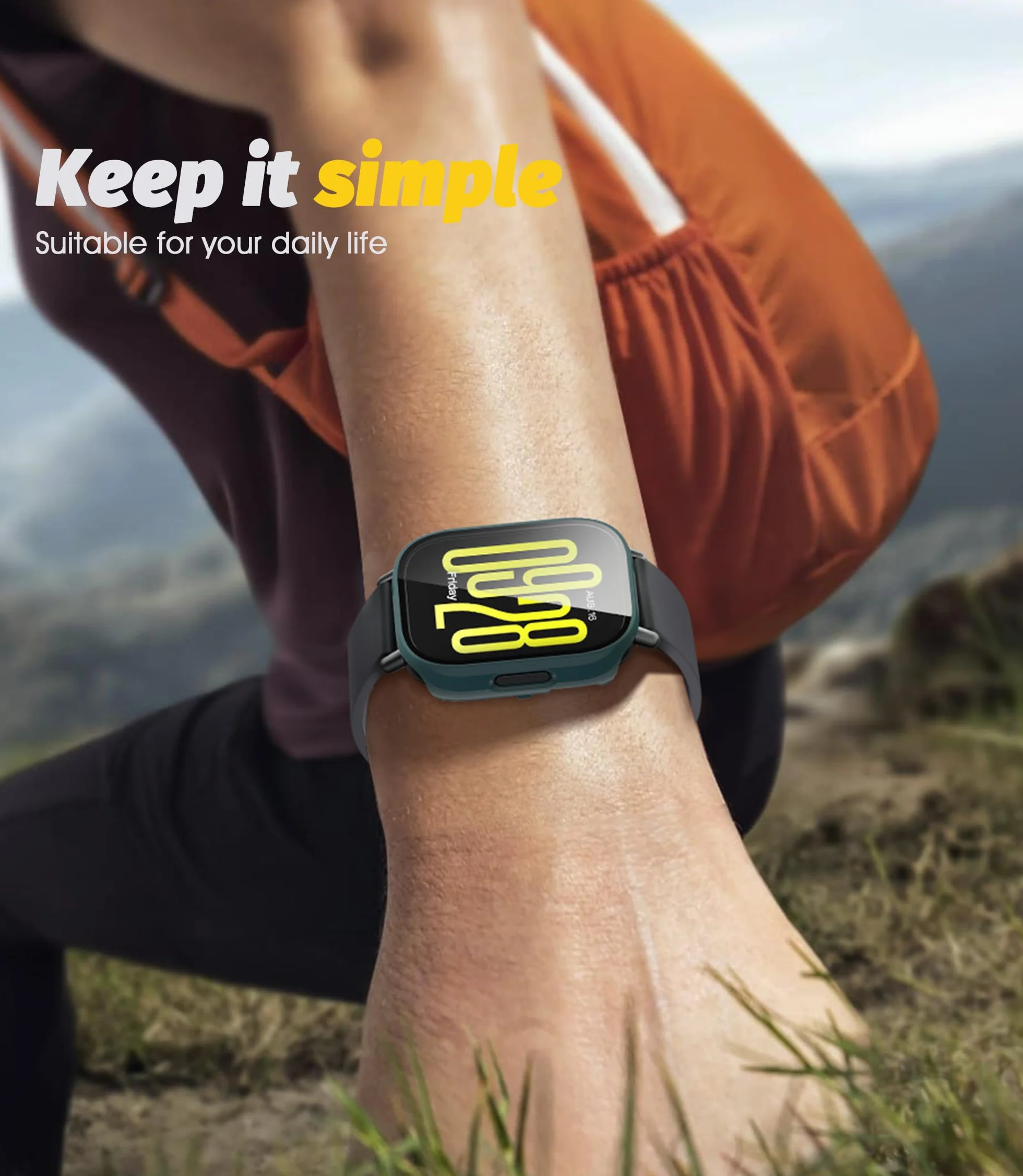 Etui kompatybilne z Xiaomi Redmi Watch 5 Active, ramka ochronna PC, szkło hartowane - niebieski/zielony